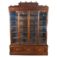 Monumental Antique Victorian Eastlake Walnut Bookcase Curio Cabinet Showcase