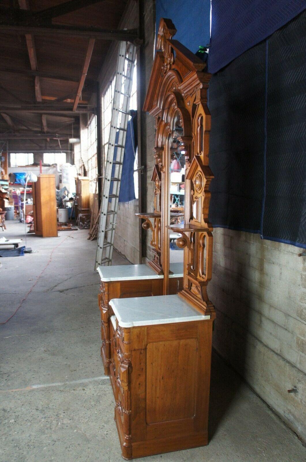Monumental Antique Victorian Eastlake Walnut Burlwood Bedroom Set Dresser & Bed 6