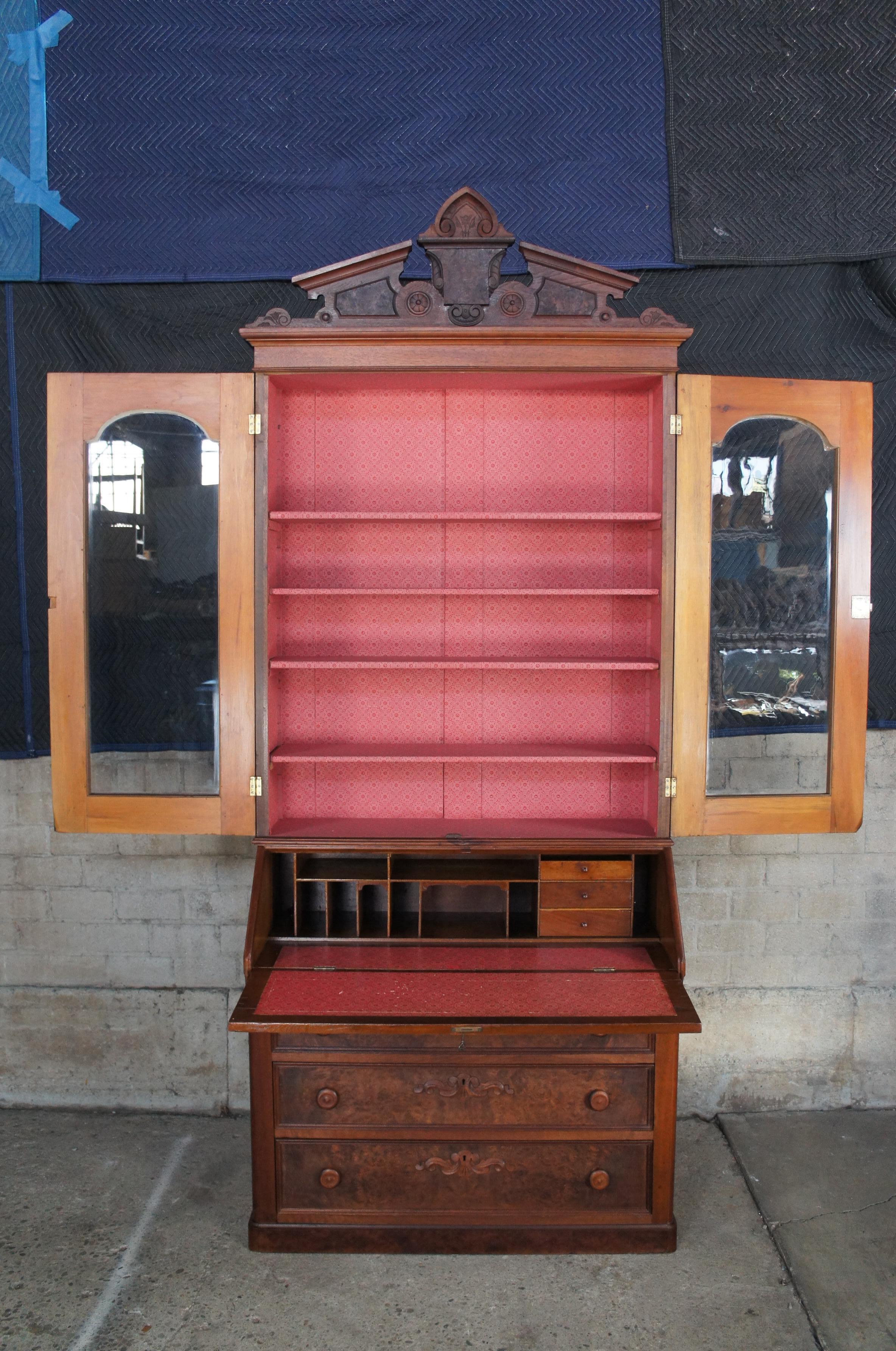 Monumental Antique Victorian Eastlake Walnut Secretary Desk & Bookcase Cabinet In Good Condition For Sale In Dayton, OH