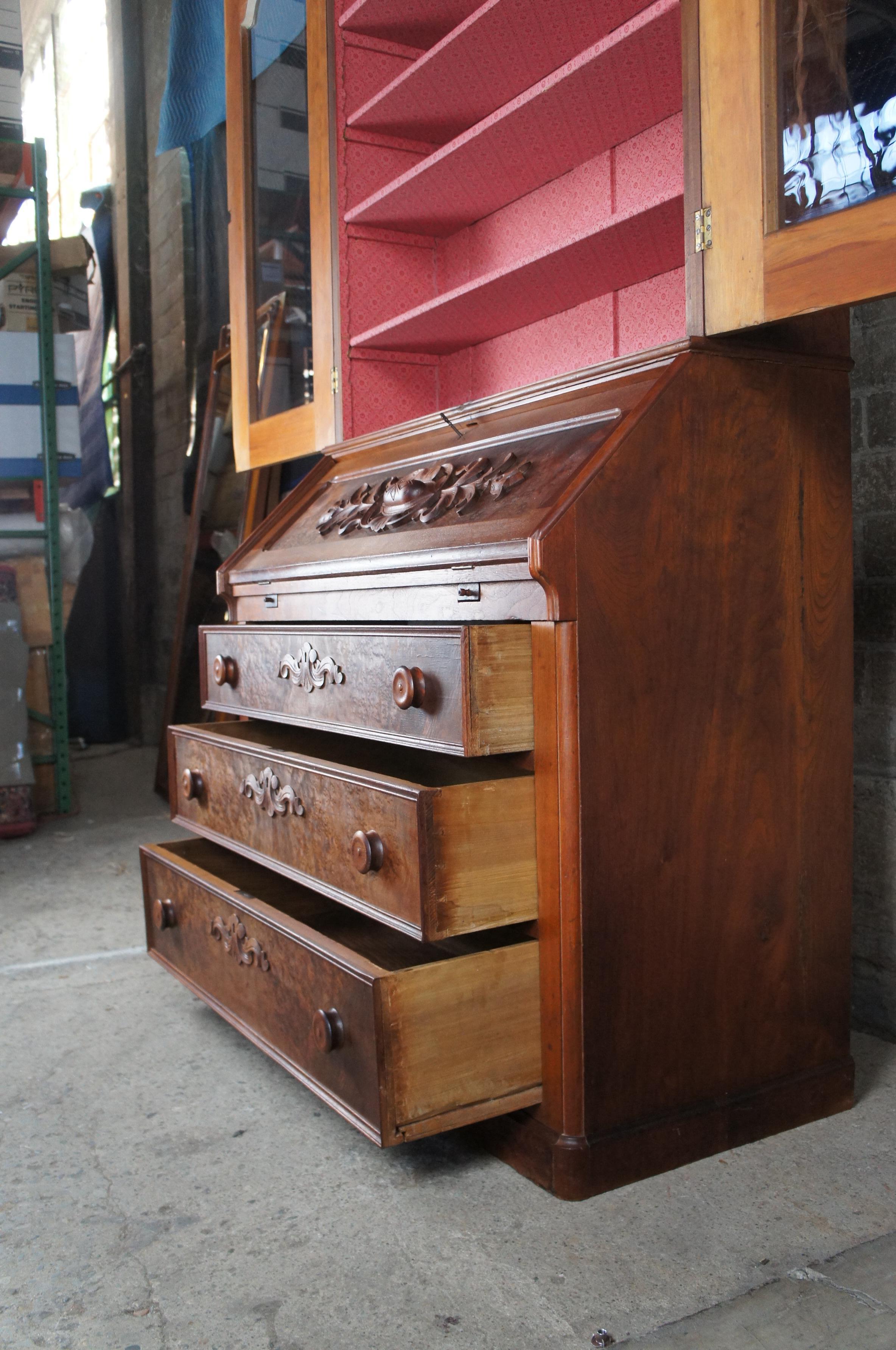 Monumental Antique Victorian Eastlake Walnut Secretary Desk & Bookcase Cabinet For Sale 1