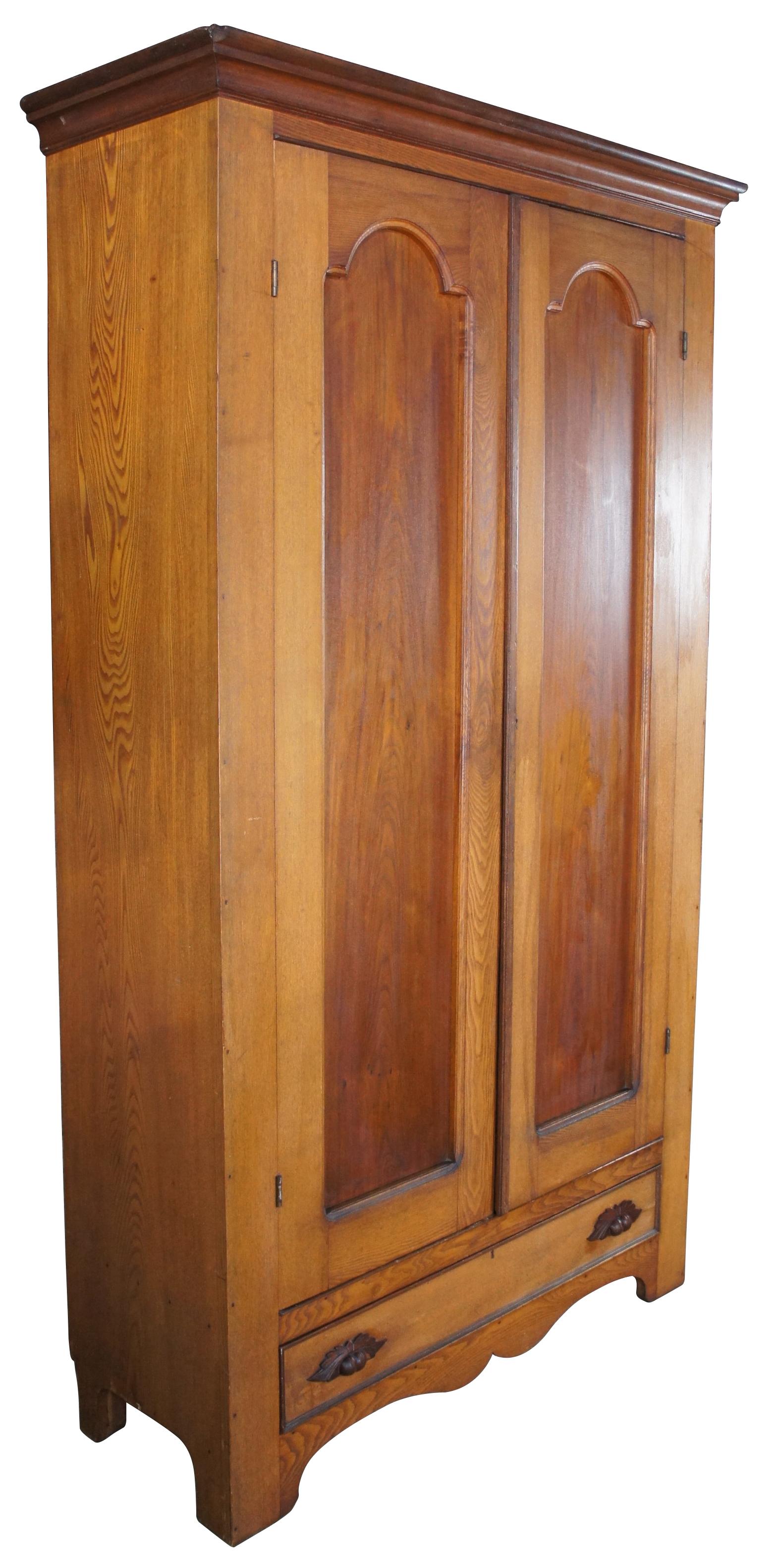 Late Victorian Monumental Antique Victorian Oak Wardrobe Armoire Hall Tree Cabinet Closet