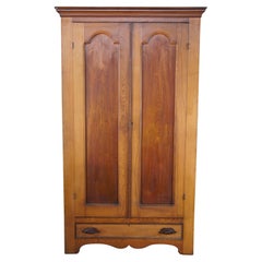 Monumental Antique Victorian Oak Wardrobe Armoire Hall Tree Cabinet Closet