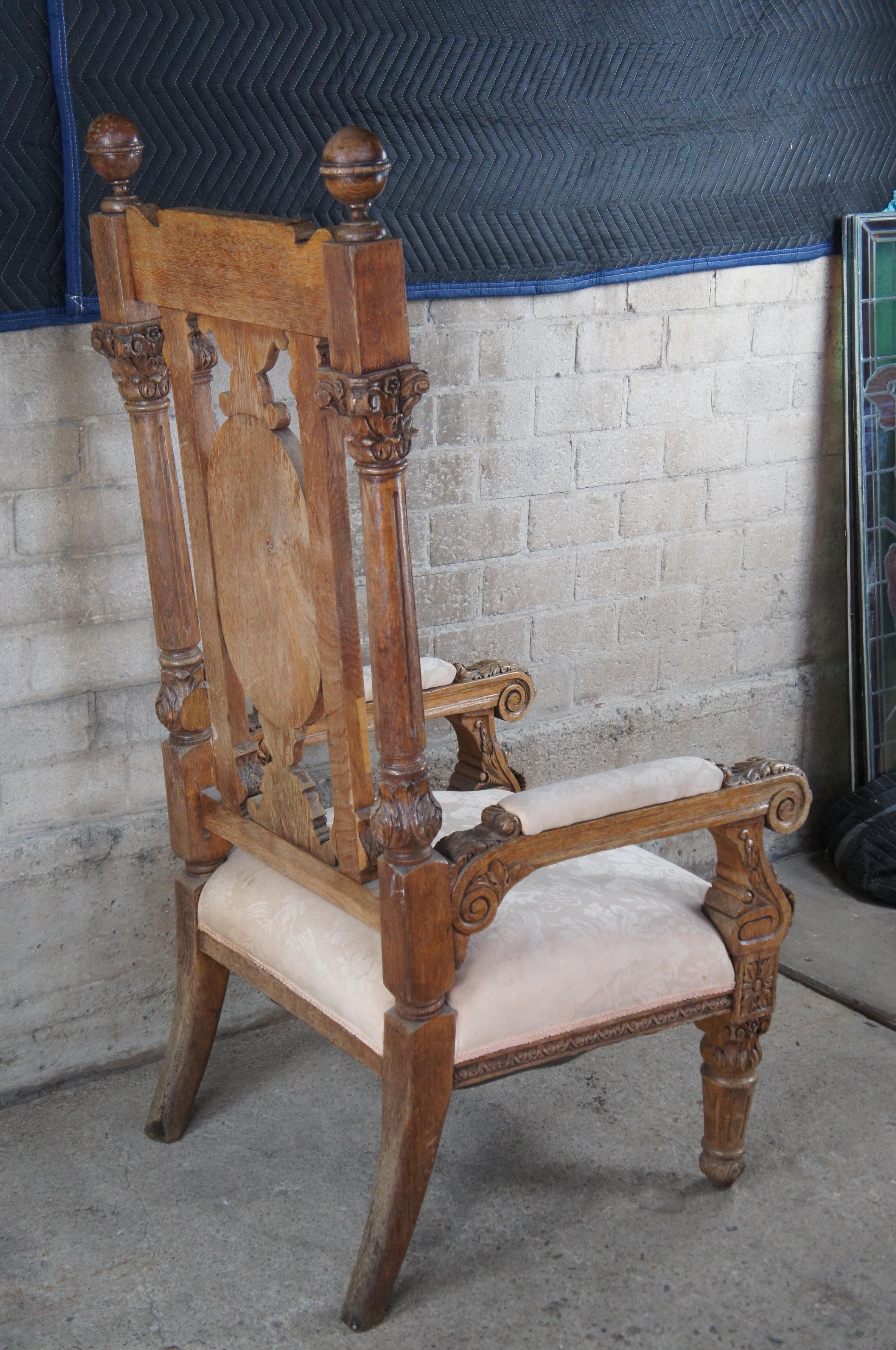 XIXe siècle Monumental fauteuil trône victorien ancien orné en chêne sculpté 58 pouces en vente