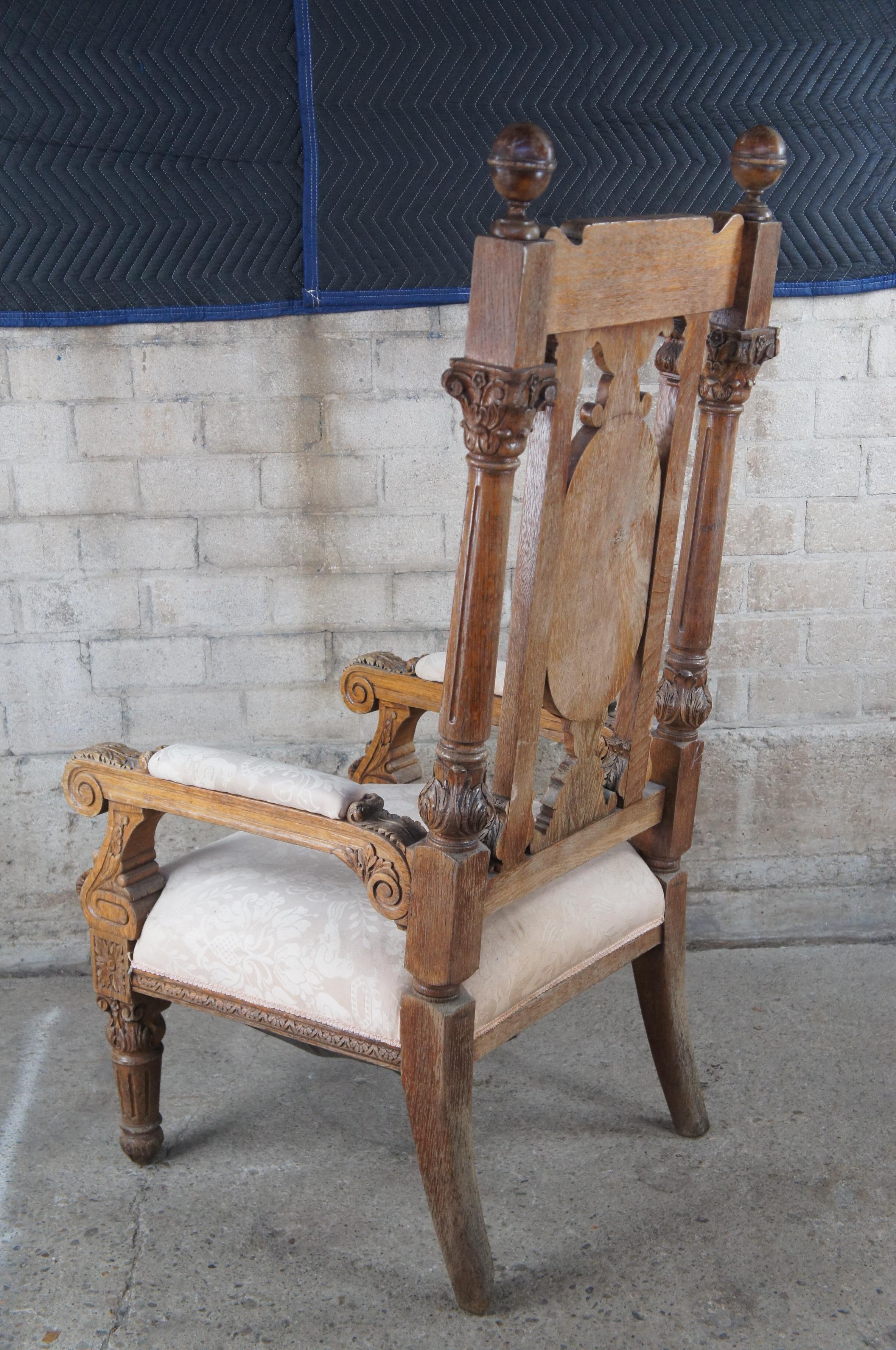 Monumental fauteuil trône victorien ancien orné en chêne sculpté 58 pouces en vente 1