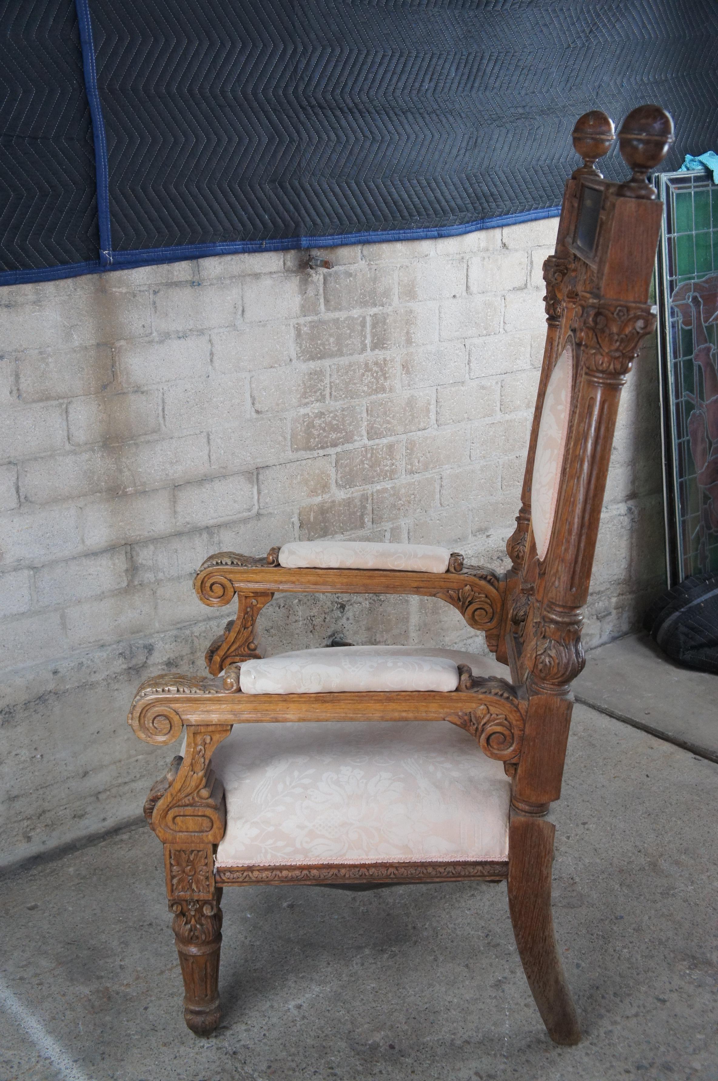 Monumental fauteuil trône victorien ancien orné en chêne sculpté 58 pouces en vente 2