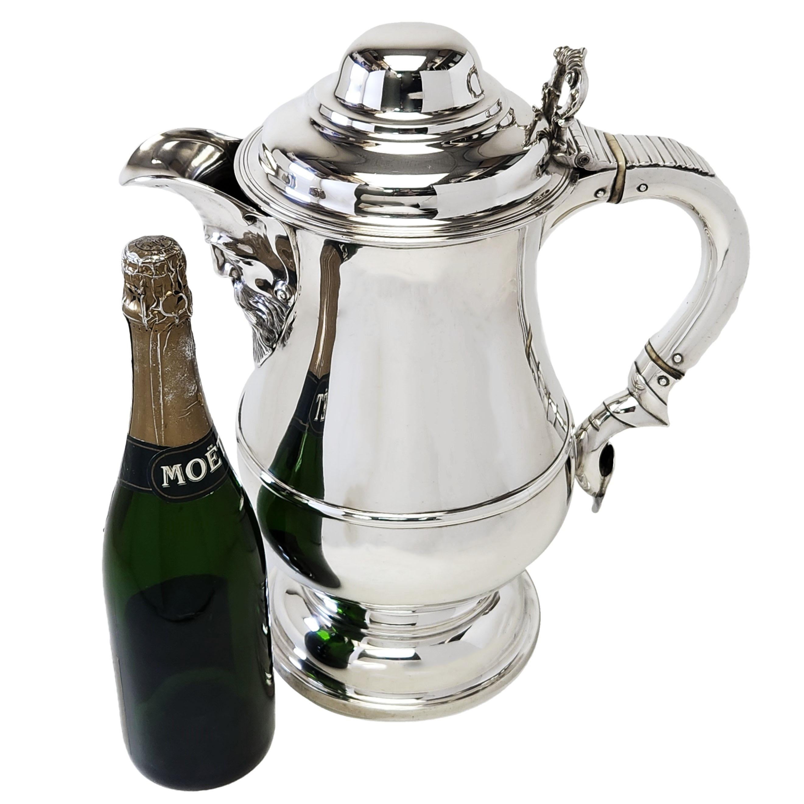 English Monumental Antique Victorian Sterling Silver Flagon Jug Pitcher Lidded 1866 For Sale