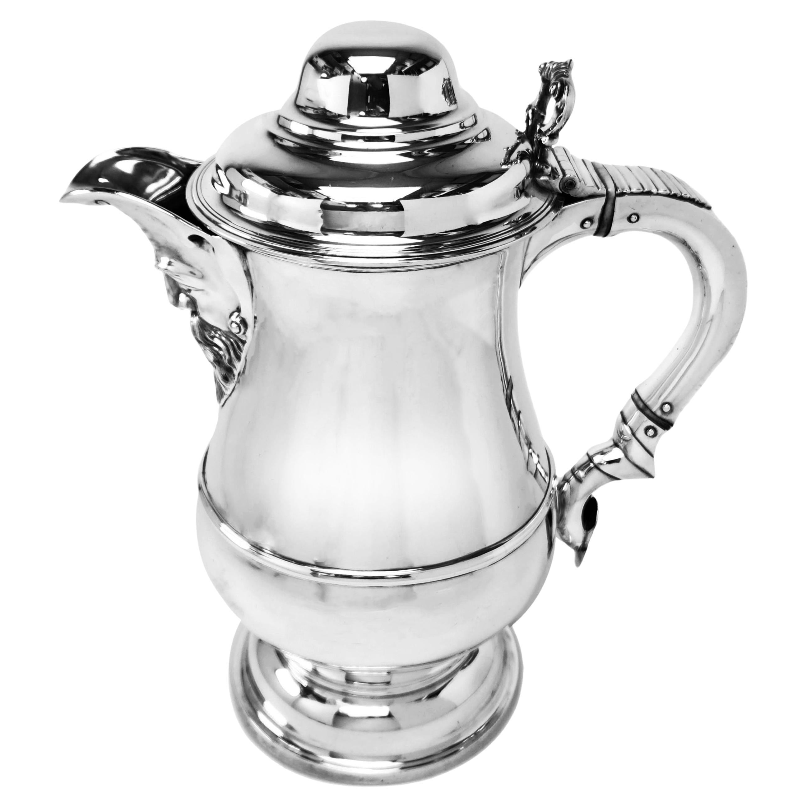 Monumental Antique Victorian Sterling Silver Flagon Jug Pitcher Lidded 1866