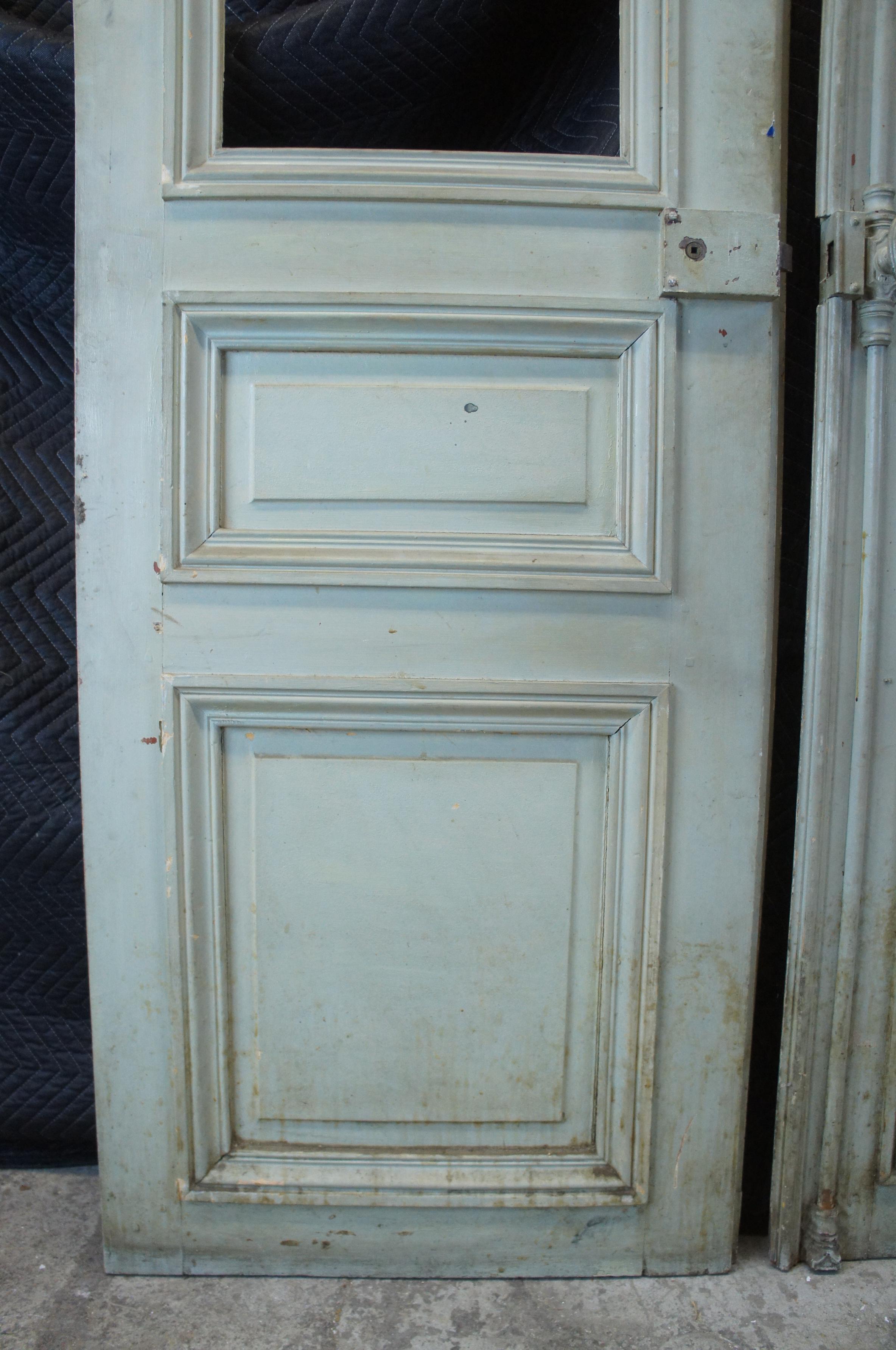 Late Victorian Monumental Antique Victorian Tall Paneled French Double Doors Architectural