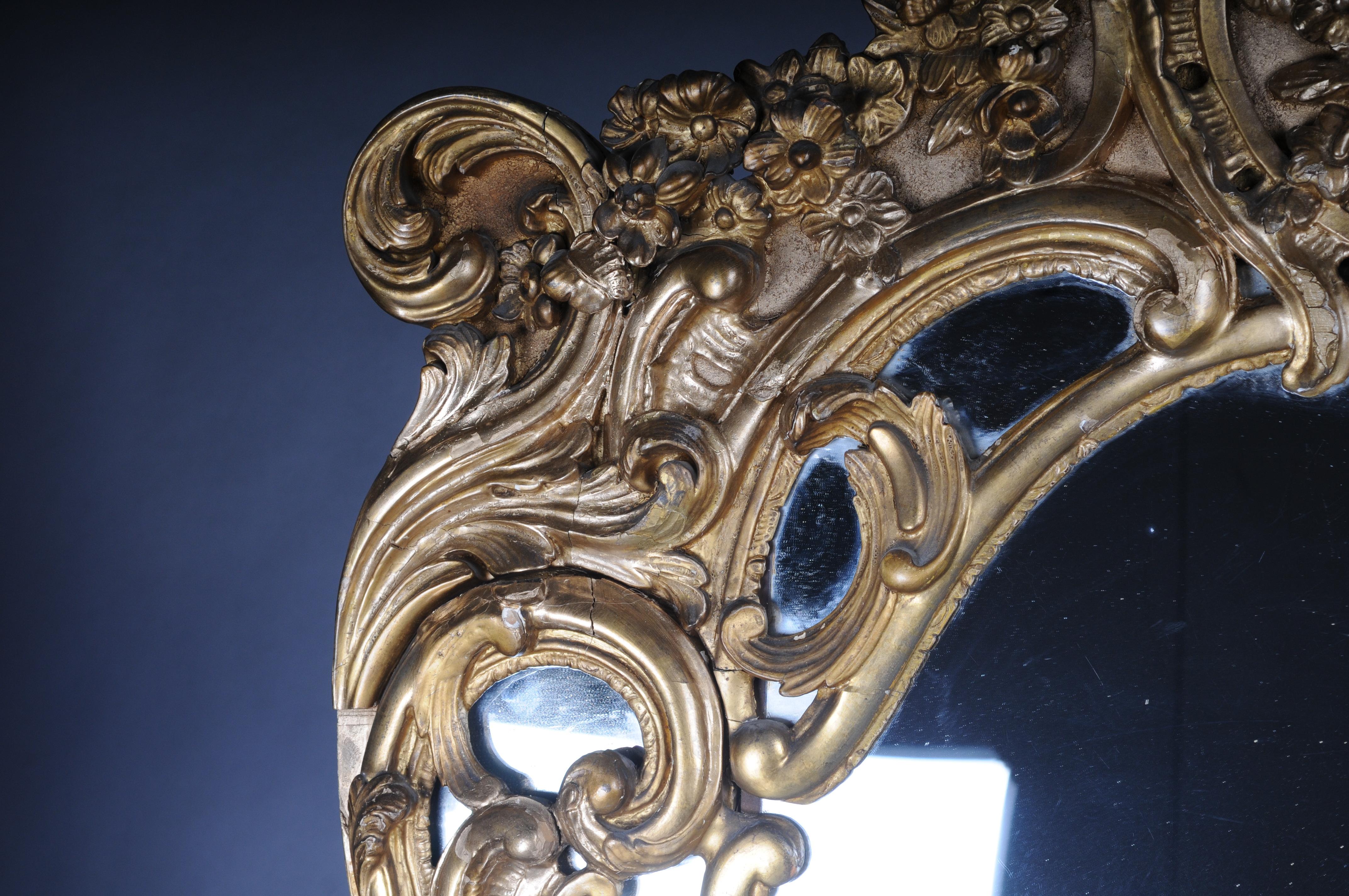 Hand-Carved Monumental antique wall mirror, Napoleon III, Paris, gold For Sale