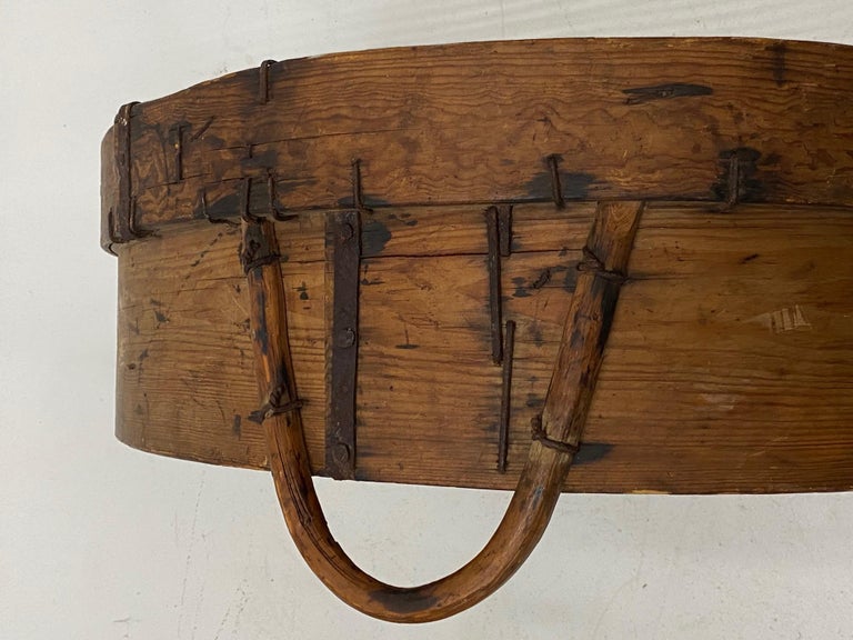 A very large rustic antique wooden flour sifter, great as an earthy found object wall decoration.