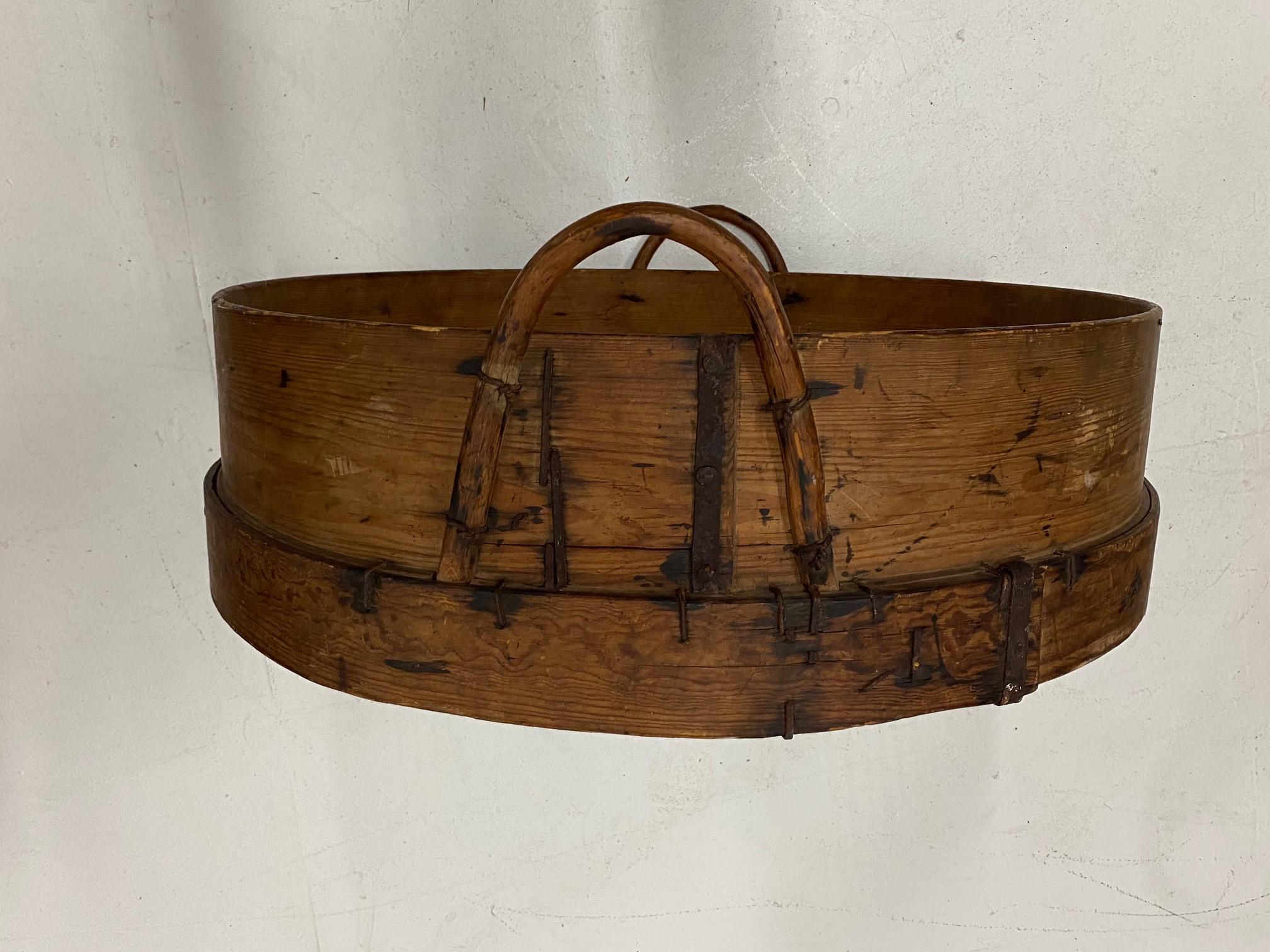 Rustic Monumental Antique Wooden Farm Sifter Wall Object