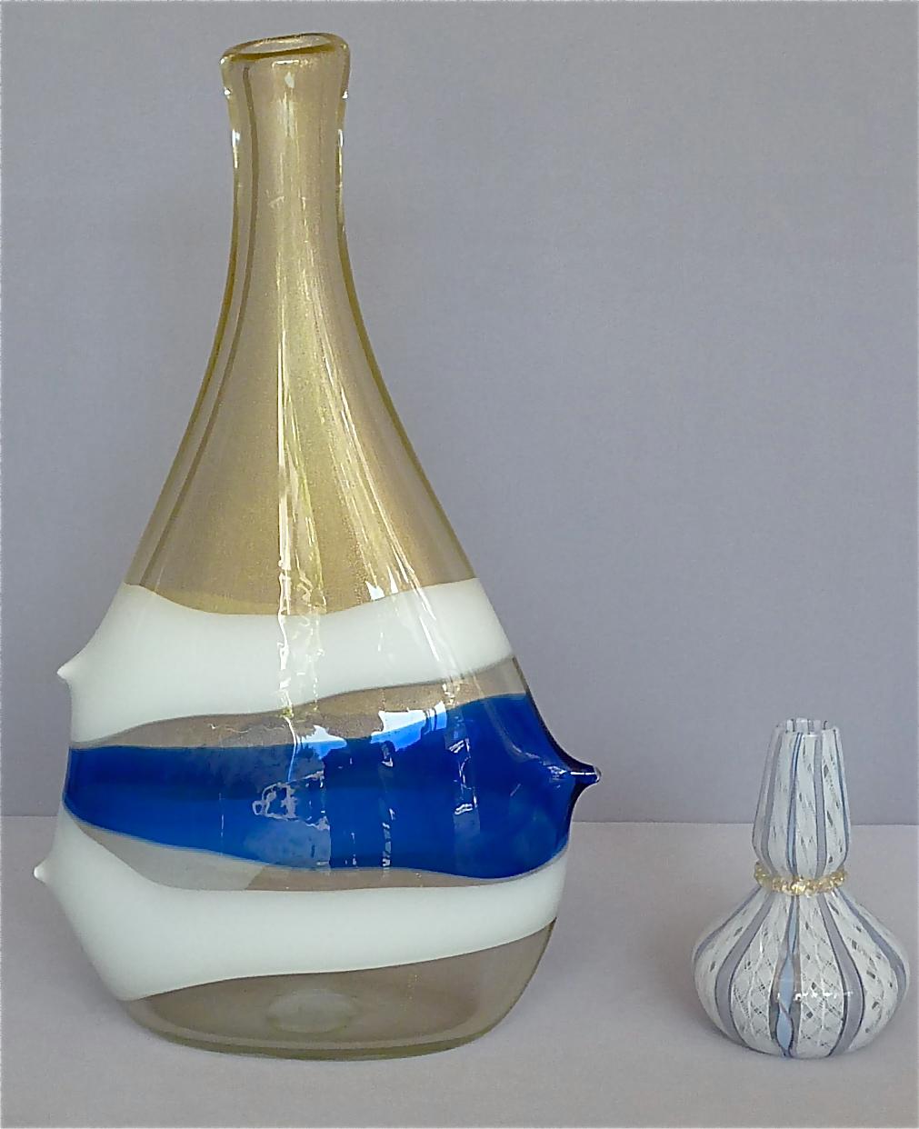 Monumentale Anzolo Fuga Avem Vase Bands aus Murano-Kunstglas in Gold, Weiß und Blau, 1950er Jahre im Angebot 10
