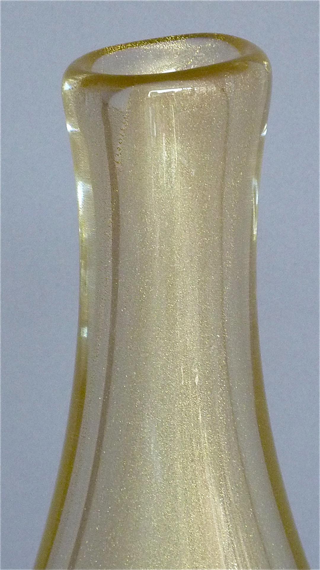Mid-Century Modern Monumental Anzolo Fuga Avem Vase Bands Murano Art Glass Gold White Blue 1950s For Sale