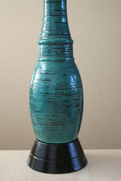 Monumental Aquamarine Mid Century Modern Italian Pottery Lamp Guido Gambone 1950