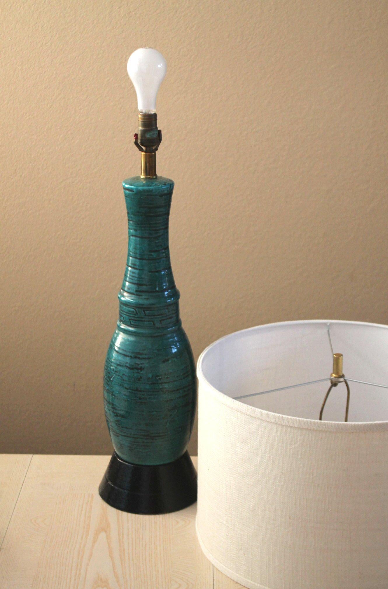 Monumental Aquamarine Mid Century Modern Italian Pottery Lamp Guido Gambone 1950 For Sale 1