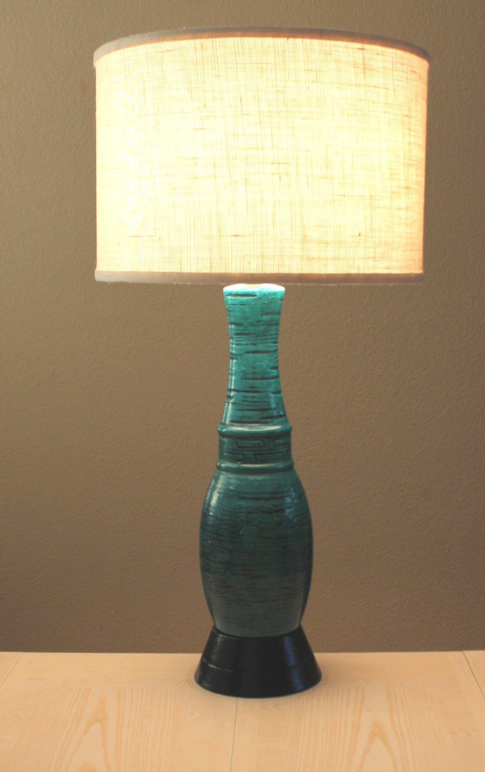 Monumental Aquamarine Mid Century Modern Italian Pottery Lamp Guido Gambone 1950 For Sale 2