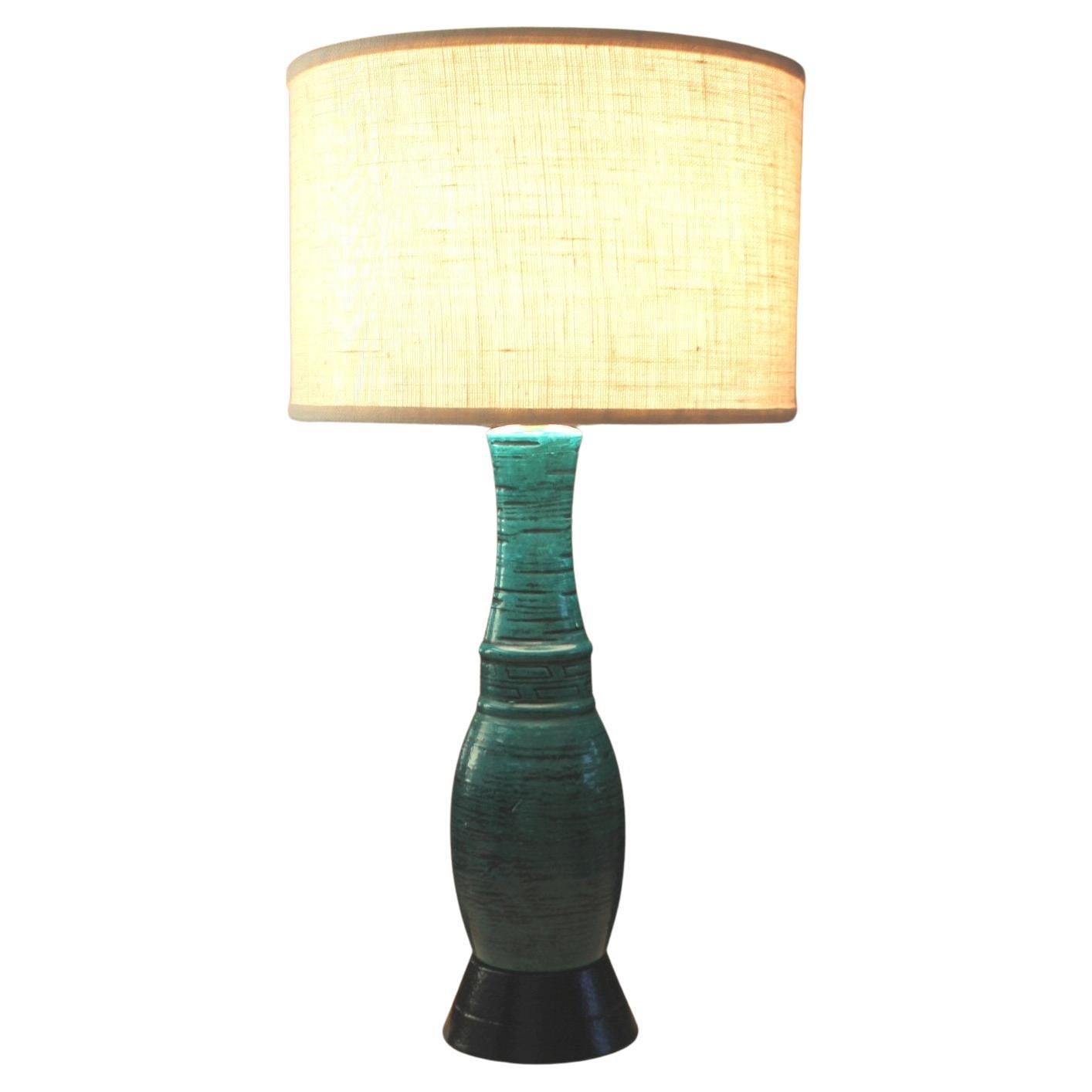 Monumental Aquamarine Mid Century Modern Italian Pottery Lamp Guido Gambone 1950 For Sale