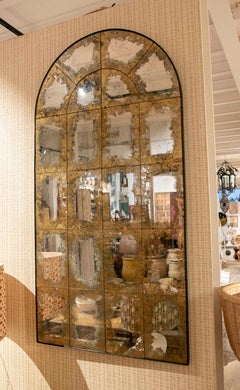 Monumental Arched Mirror with Aged Glass and Golden Patina