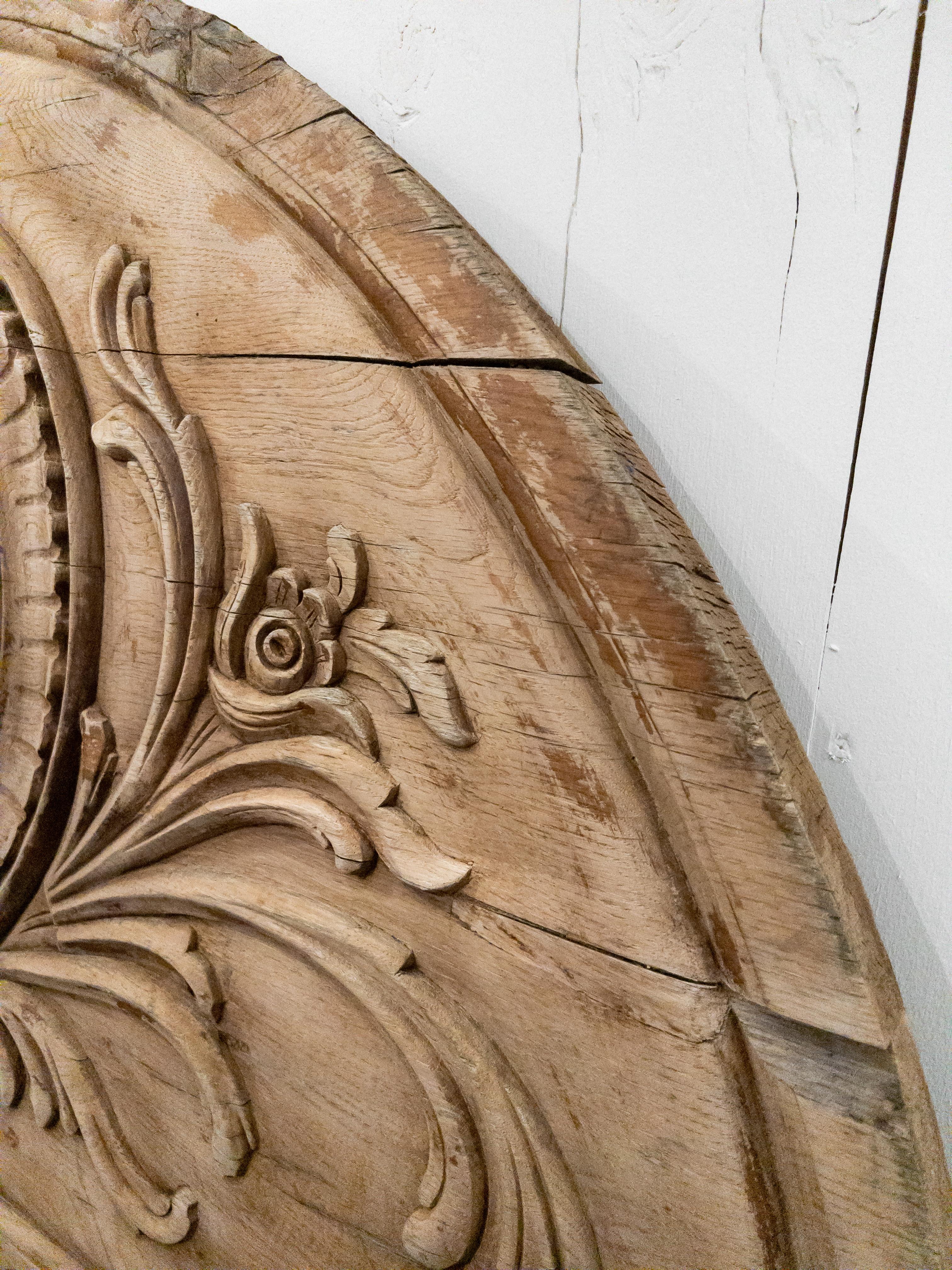 Monumental Arched Wood Architectural Fragment with Carvings from France 4