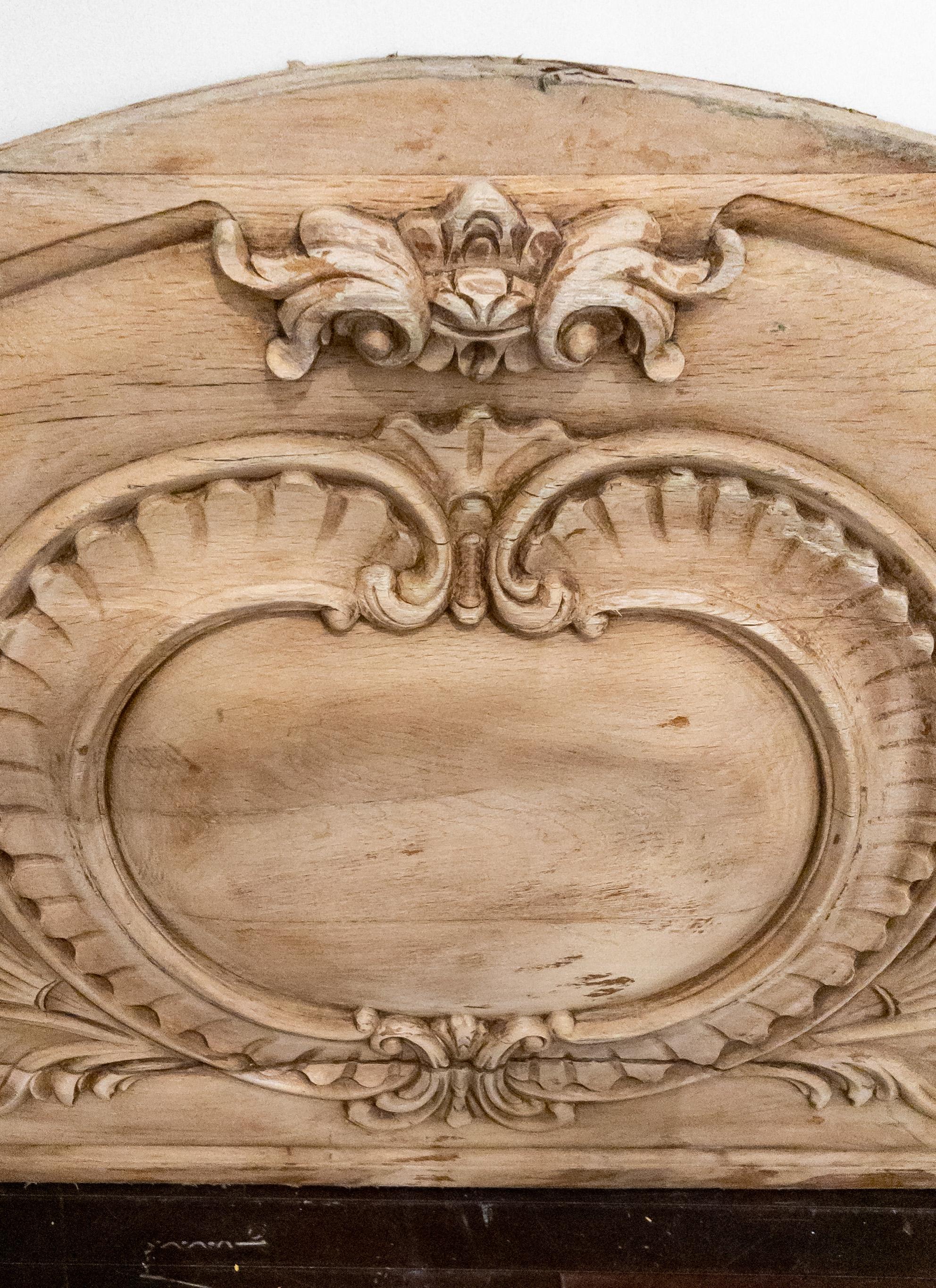 French Monumental Arched Wood Architectural Fragment with Carvings from France For Sale