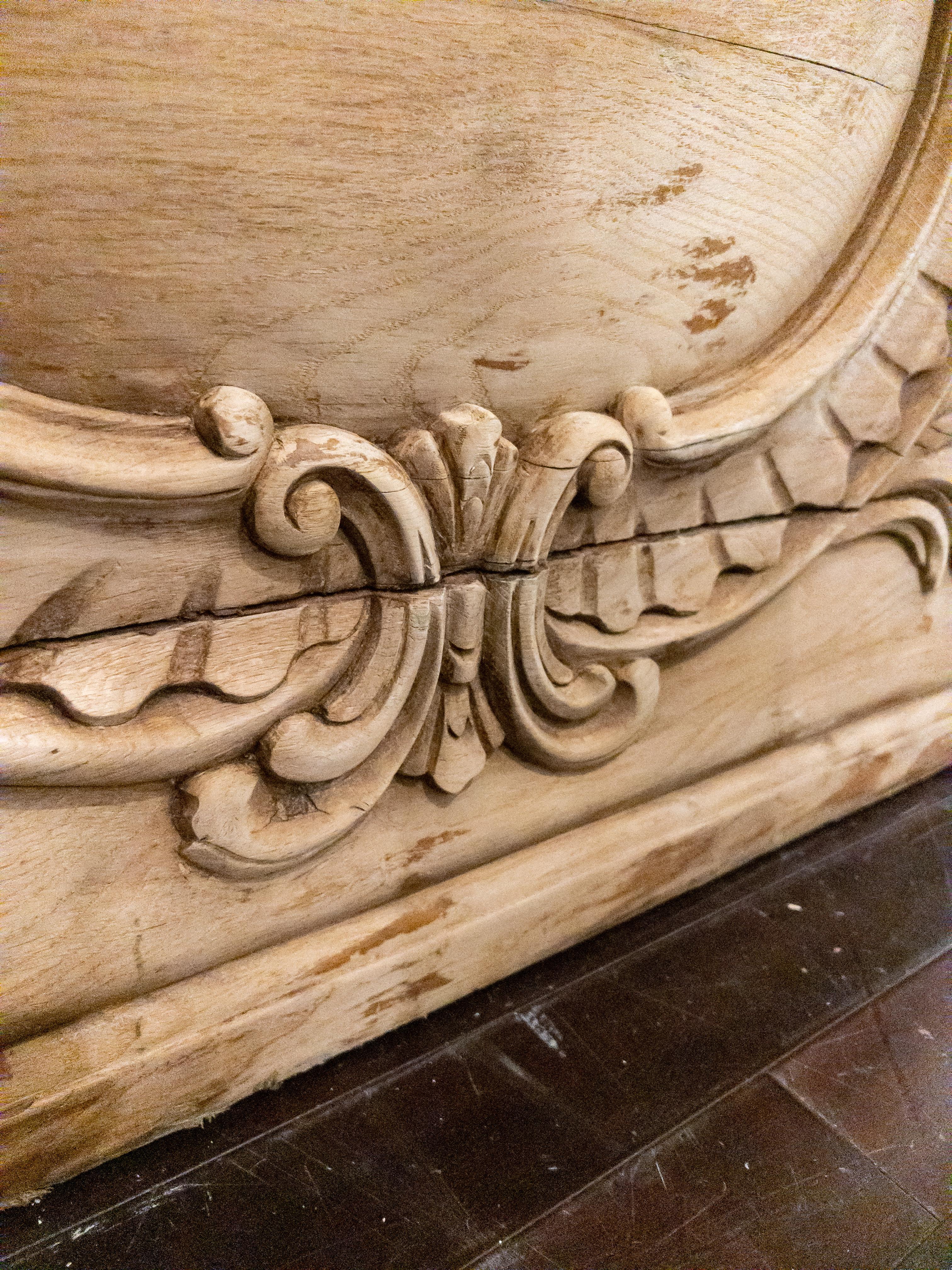 Monumental Arched Wood Architectural Fragment with Carvings from France 2