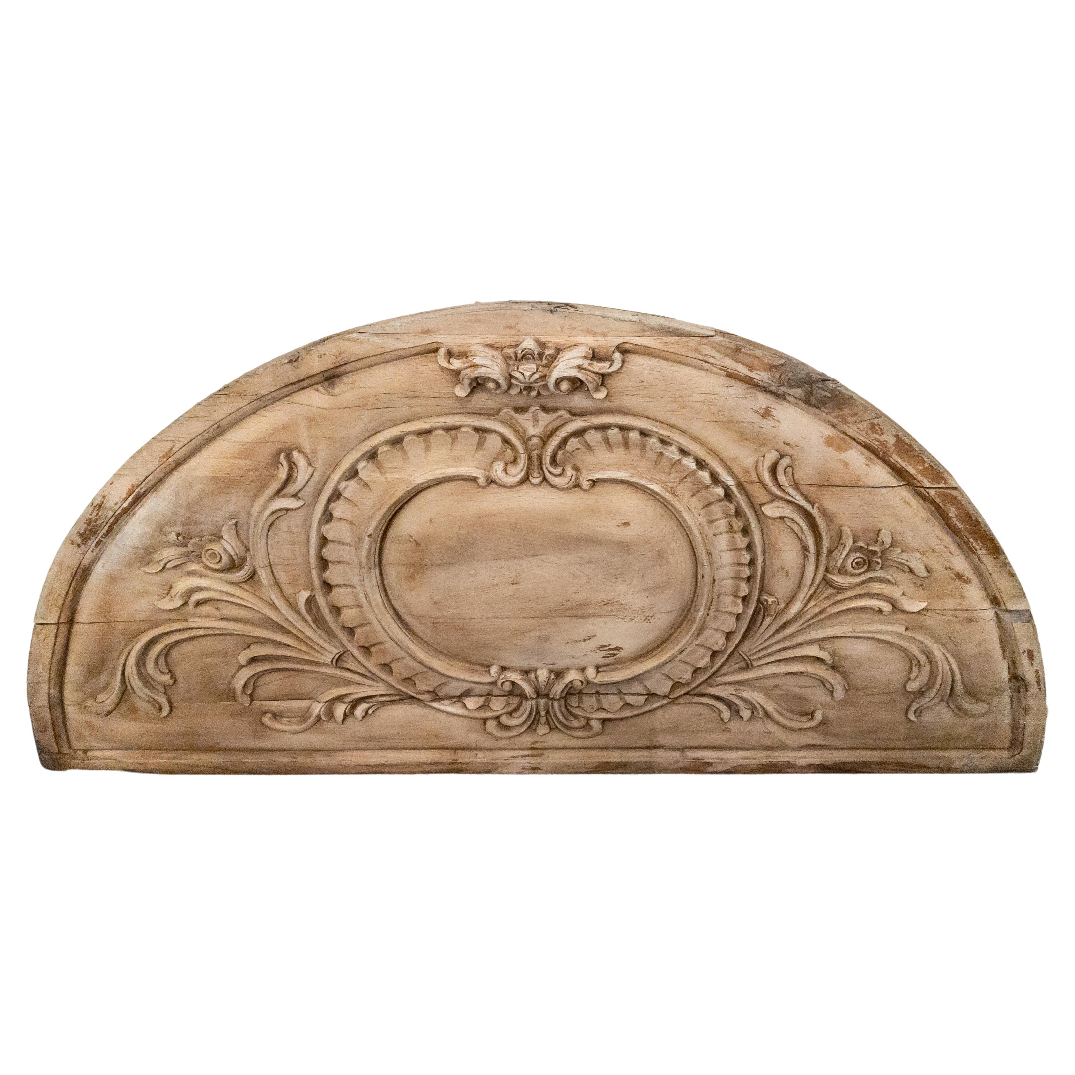 Monumental Arched Wood Architectural Fragment with Carvings from France For Sale