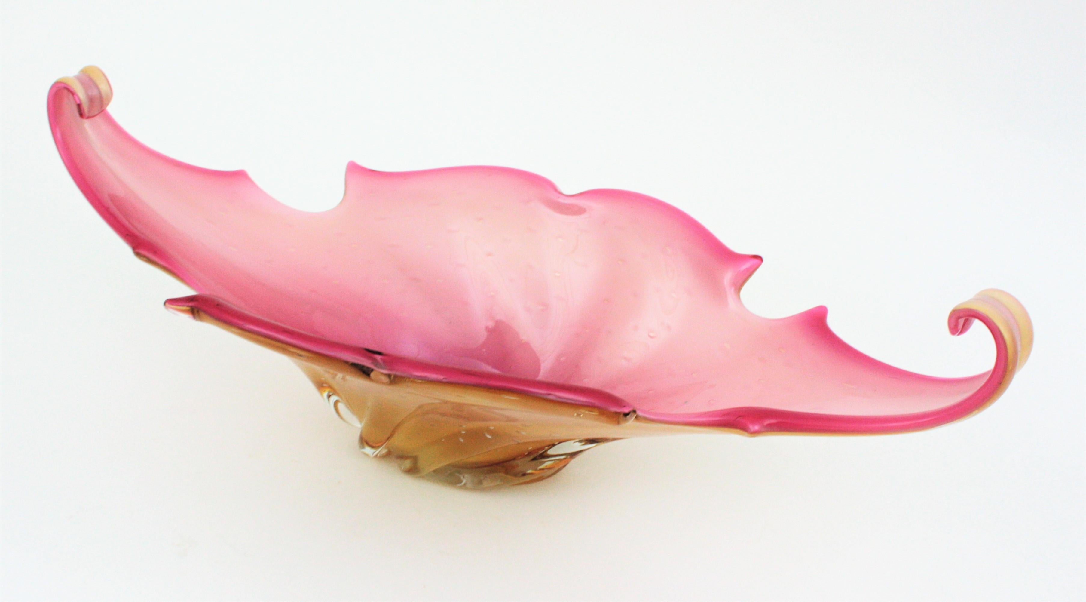 Archimede Seguso Murano Sommerso Pink Amber Art Glass Centerpiece For Sale 2