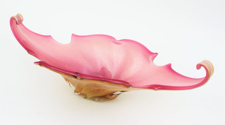 Monumental Archimede Seguso Murano Sommerso Pink Amber Art Glass Centerpiece For Sale 3