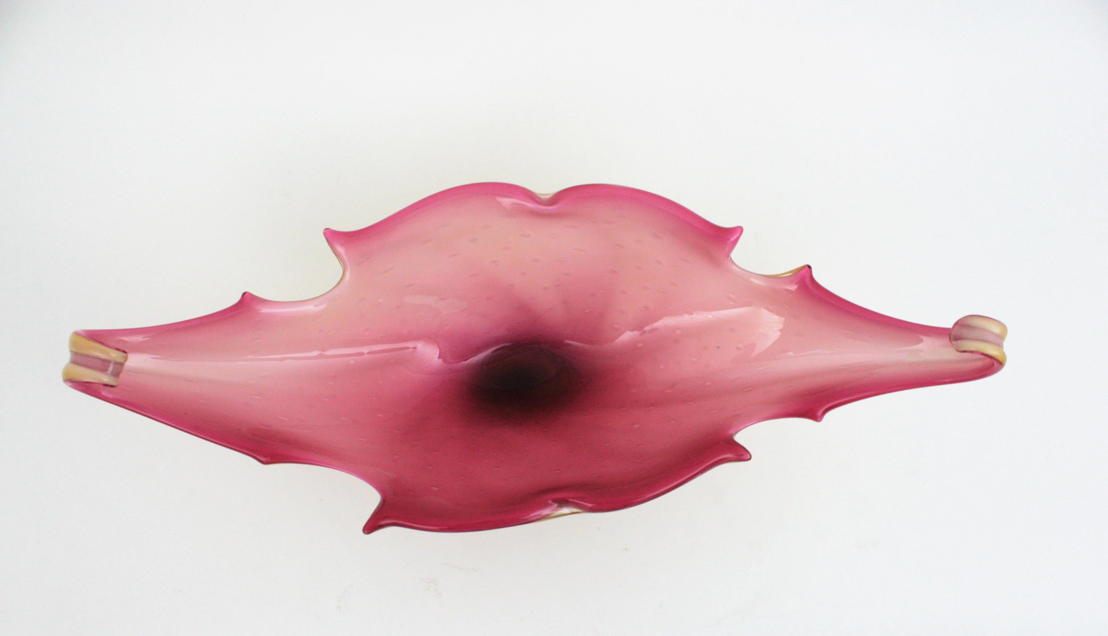 Archimede Seguso Murano Sommerso Pink Amber Art Glass Centerpiece For Sale 3