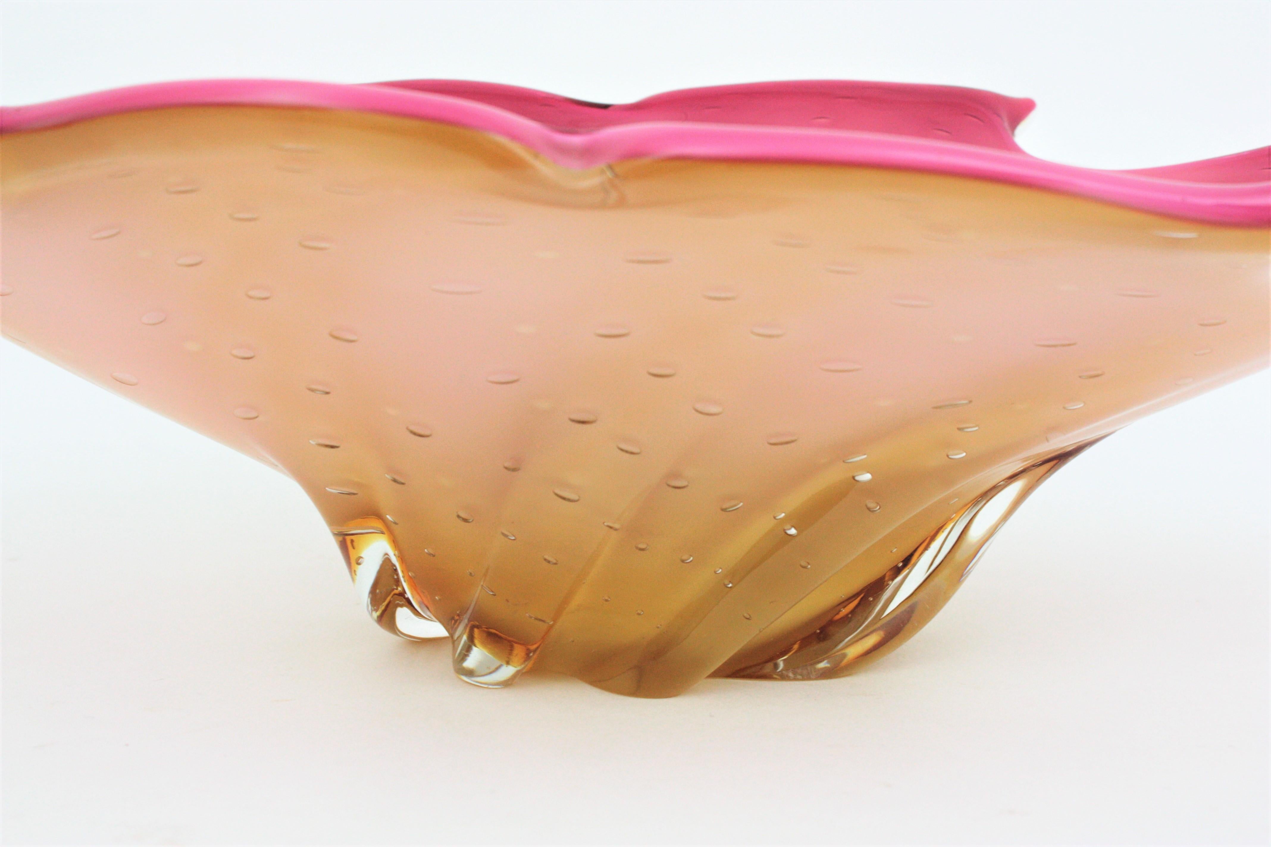 Archimede Seguso Murano Sommerso Pink Amber Art Glass Centerpiece For Sale 4