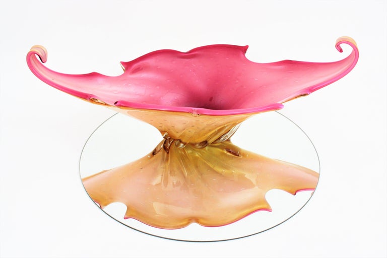 Mid-Century Modern Monumental Archimede Seguso Murano Sommerso Pink Amber Art Glass Centerpiece For Sale