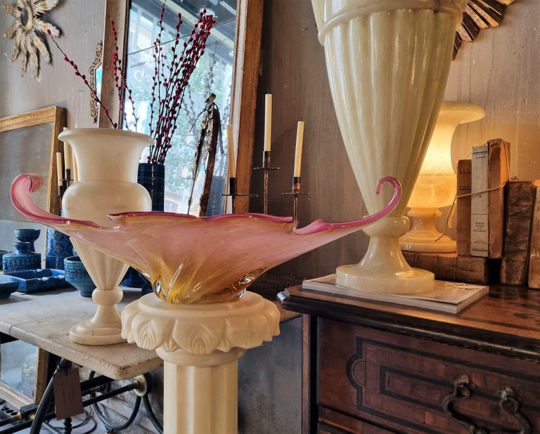Italian Monumental Archimede Seguso Murano Sommerso Pink Amber Art Glass Centerpiece For Sale