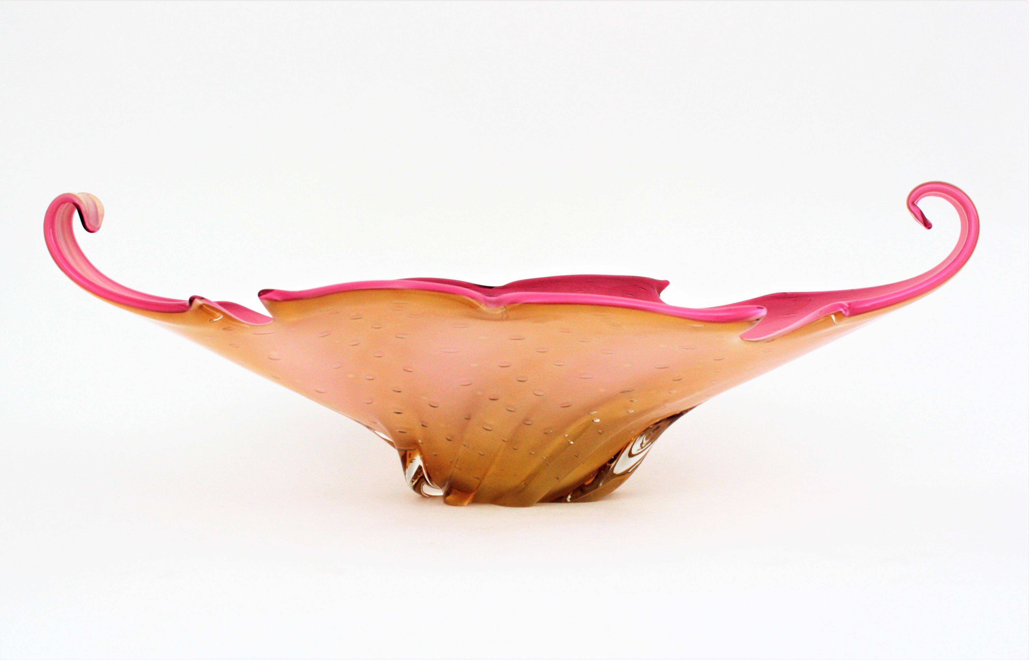 Italian Archimede Seguso Murano Sommerso Pink Amber Art Glass Centerpiece For Sale