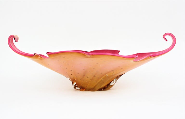 Hand-Crafted Monumental Archimede Seguso Murano Sommerso Pink Amber Art Glass Centerpiece For Sale