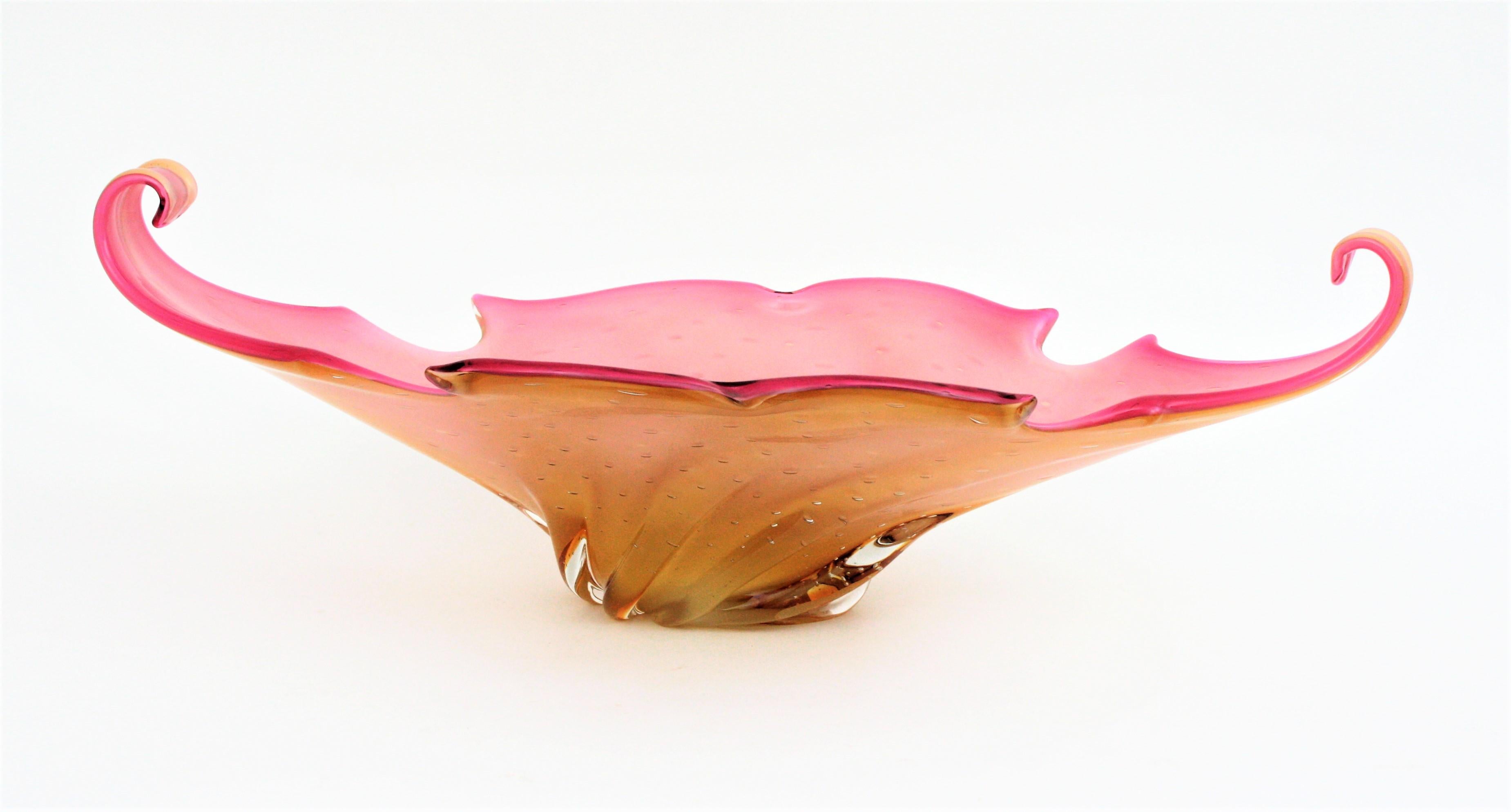 Archimede Seguso Murano Sommerso Pink Amber Art Glass Centerpiece For Sale 1