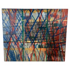 Monumental Architectural Abstract Painting, 70 x 59 Inches