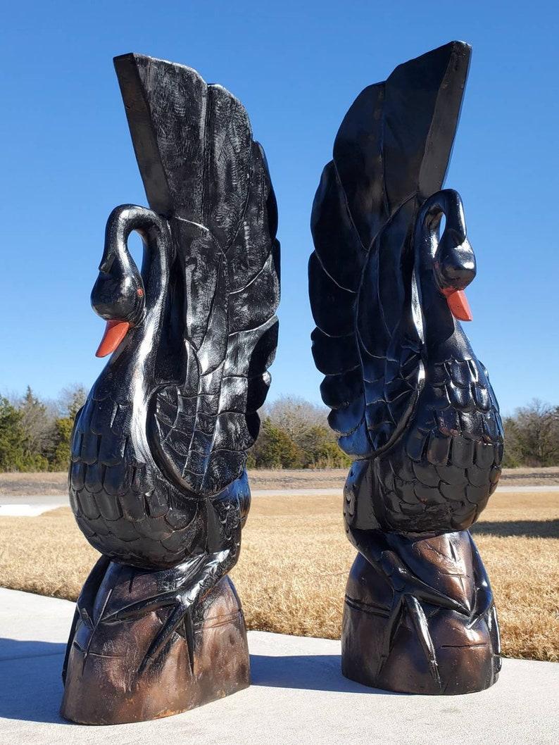 Monumental Architectural Black Swan Sculpture Pair In Good Condition In Forney, TX