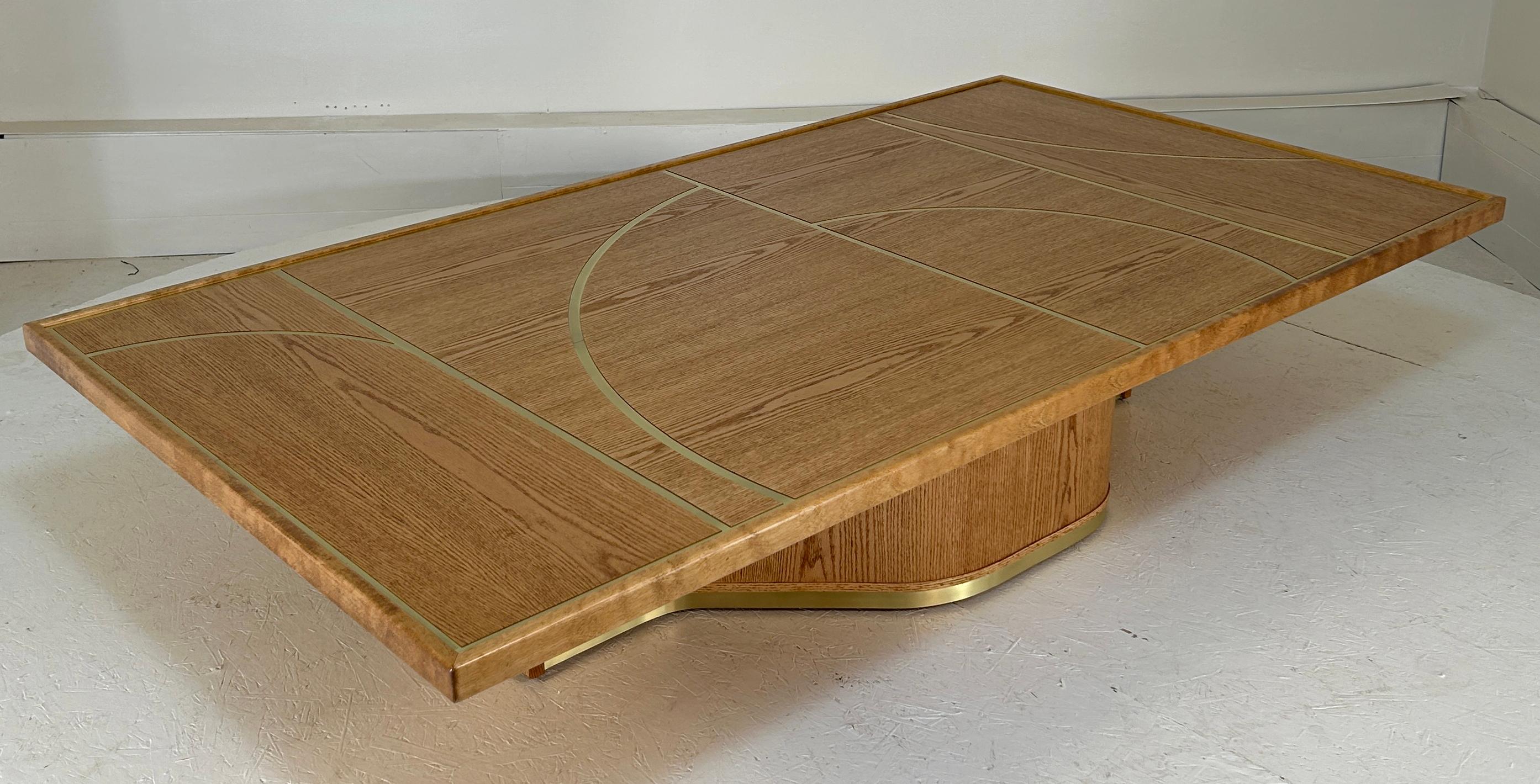 Modern Monumental Architectural brass and Red Oak cocktail table For Sale