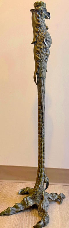 Monumental Architectural Bronze Parrot Form Floor Candlestick by P.E. Guerin