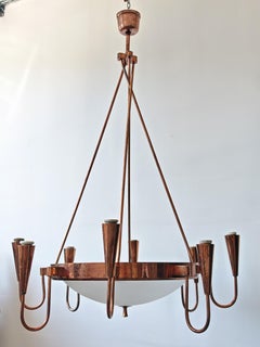 Monumental Art Deco 12-lights Chandelier in solid copper, Italy 1930s