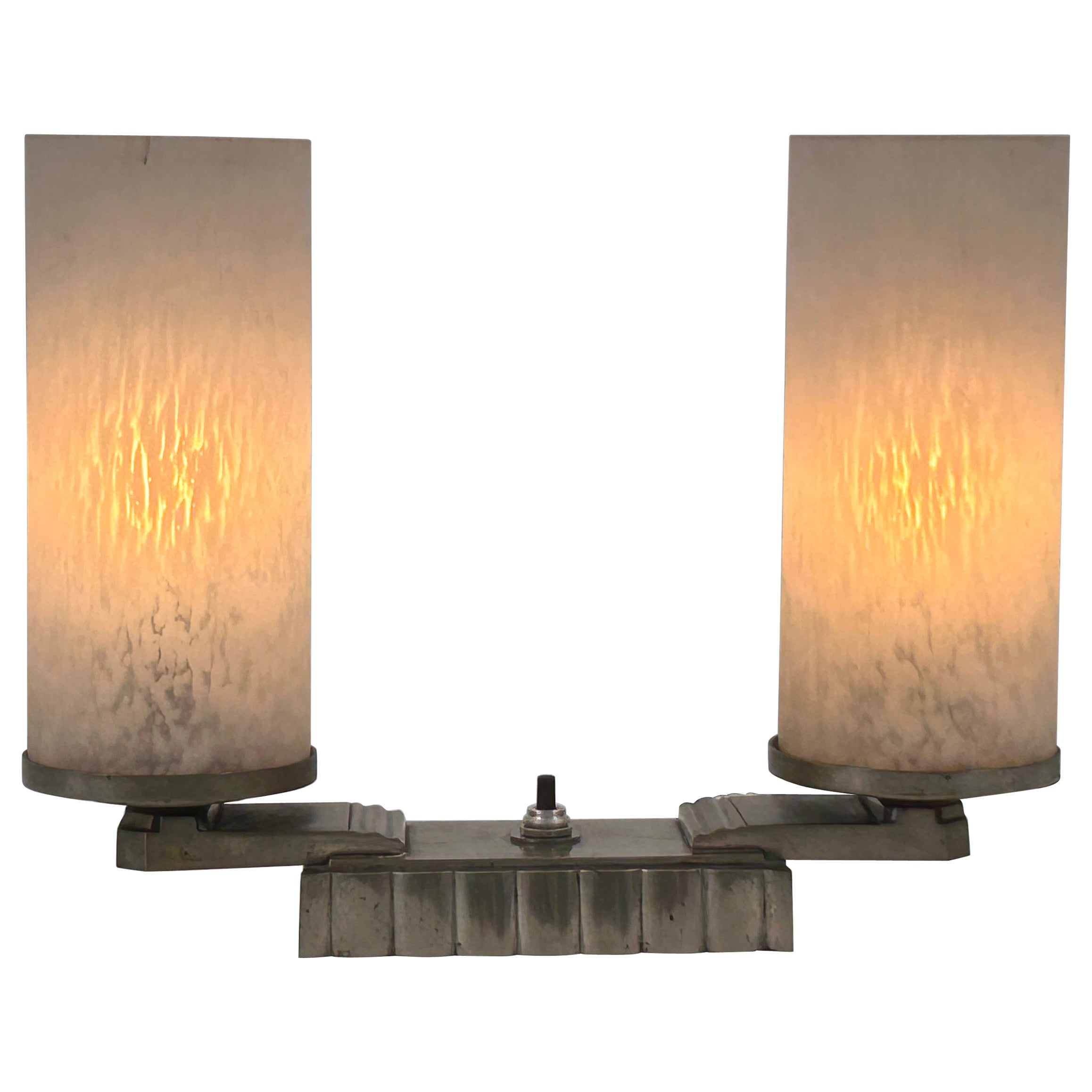 Monumental Art Deco Brass & Glass Table Lamp or Desk Light France 1920s