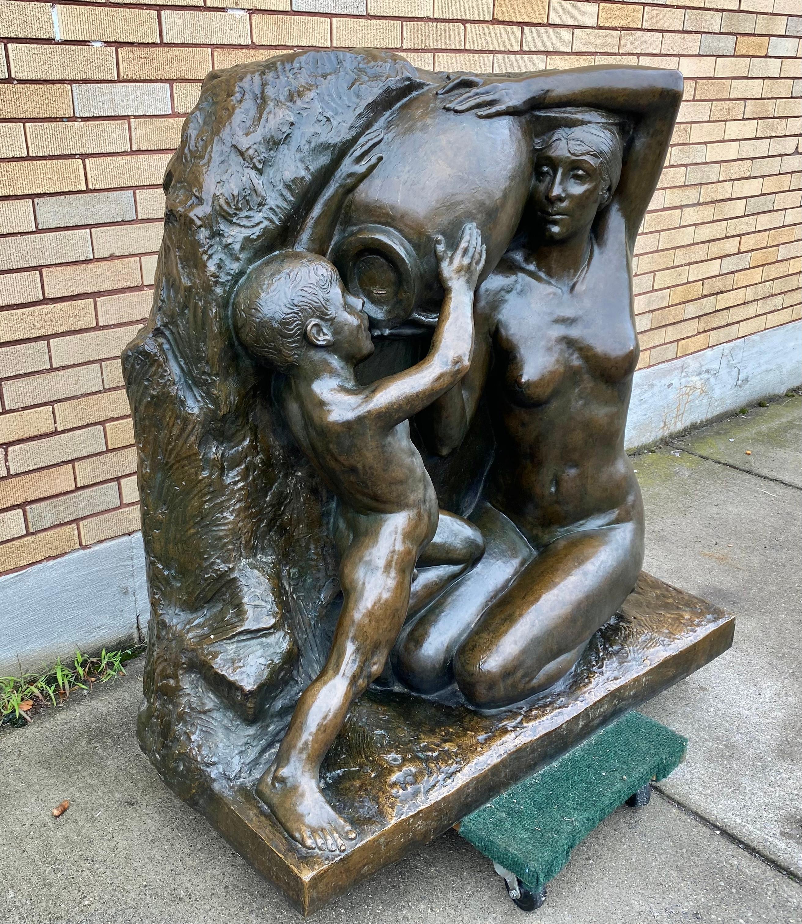 Art déco Monumentale fontaine murale / sculpture en bronze Art Deco de Janet Scudder  en vente