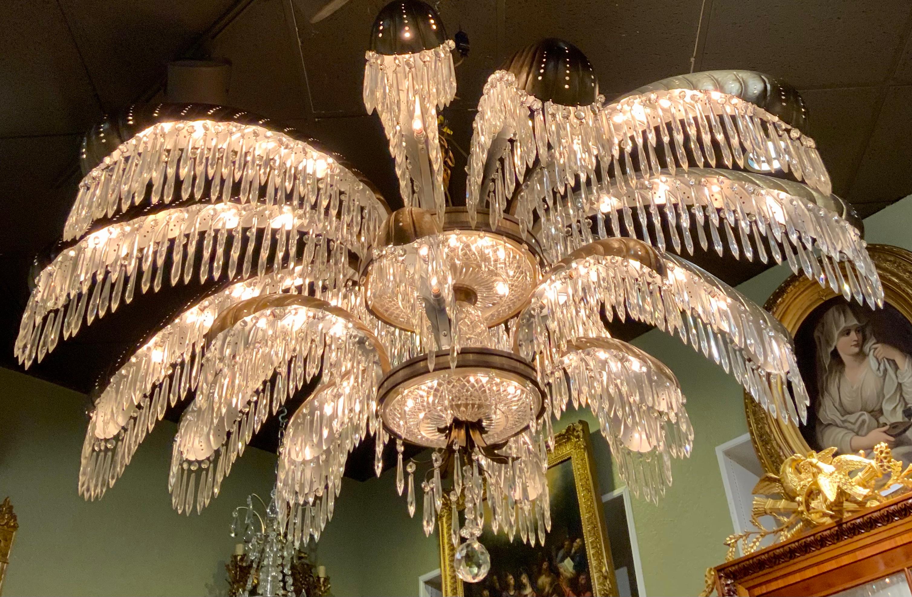 This chandelier was custom made for The Houston Club ball room and hung
There until the building was demolished. It was rescued and has
Been restored with new wiring. It has exceptional style and a very
Large scale. It has over 800 crystals and