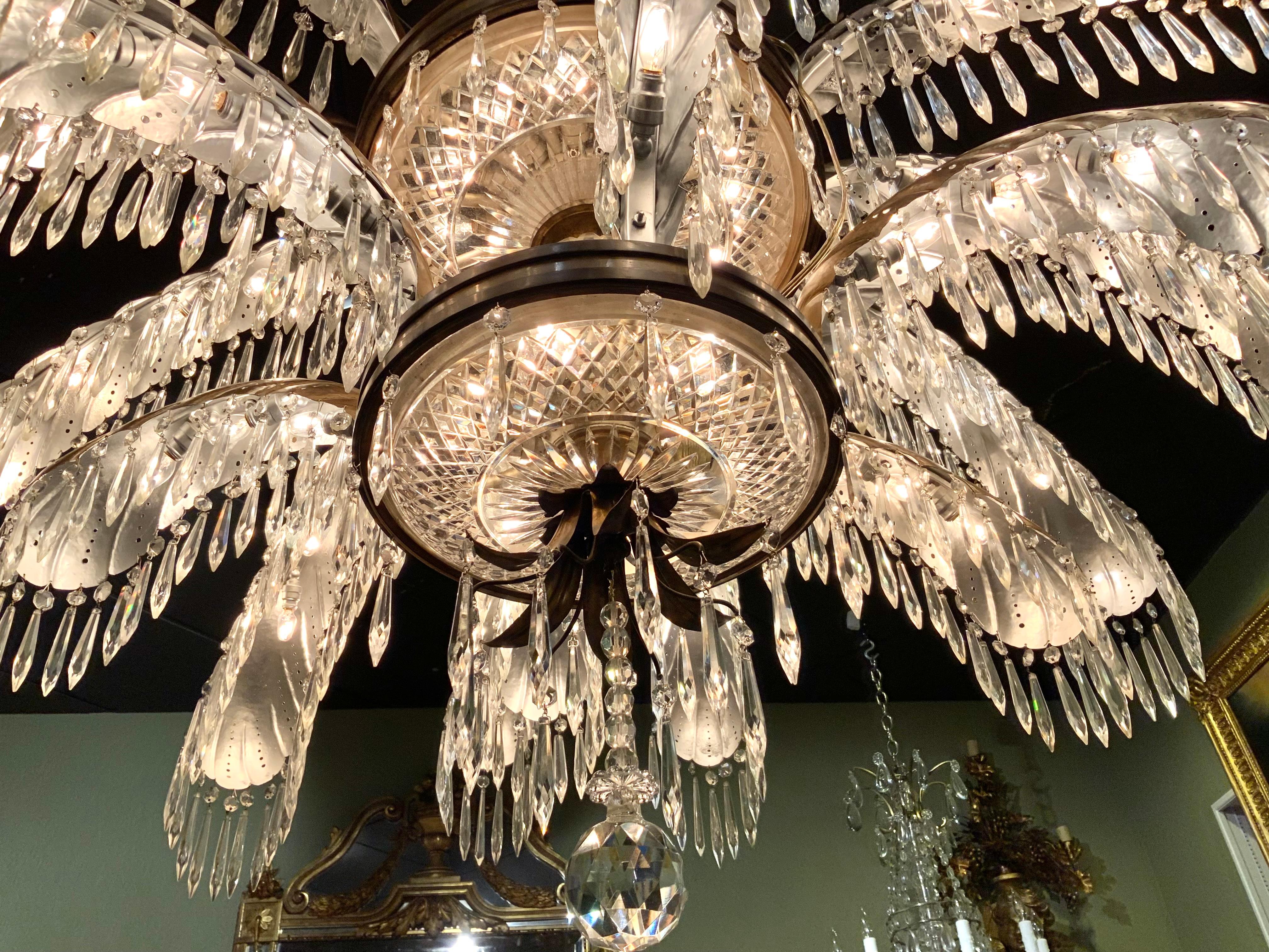 Metal Monumental Art Deco Chandelier with 84 Lights and 800 Crystals