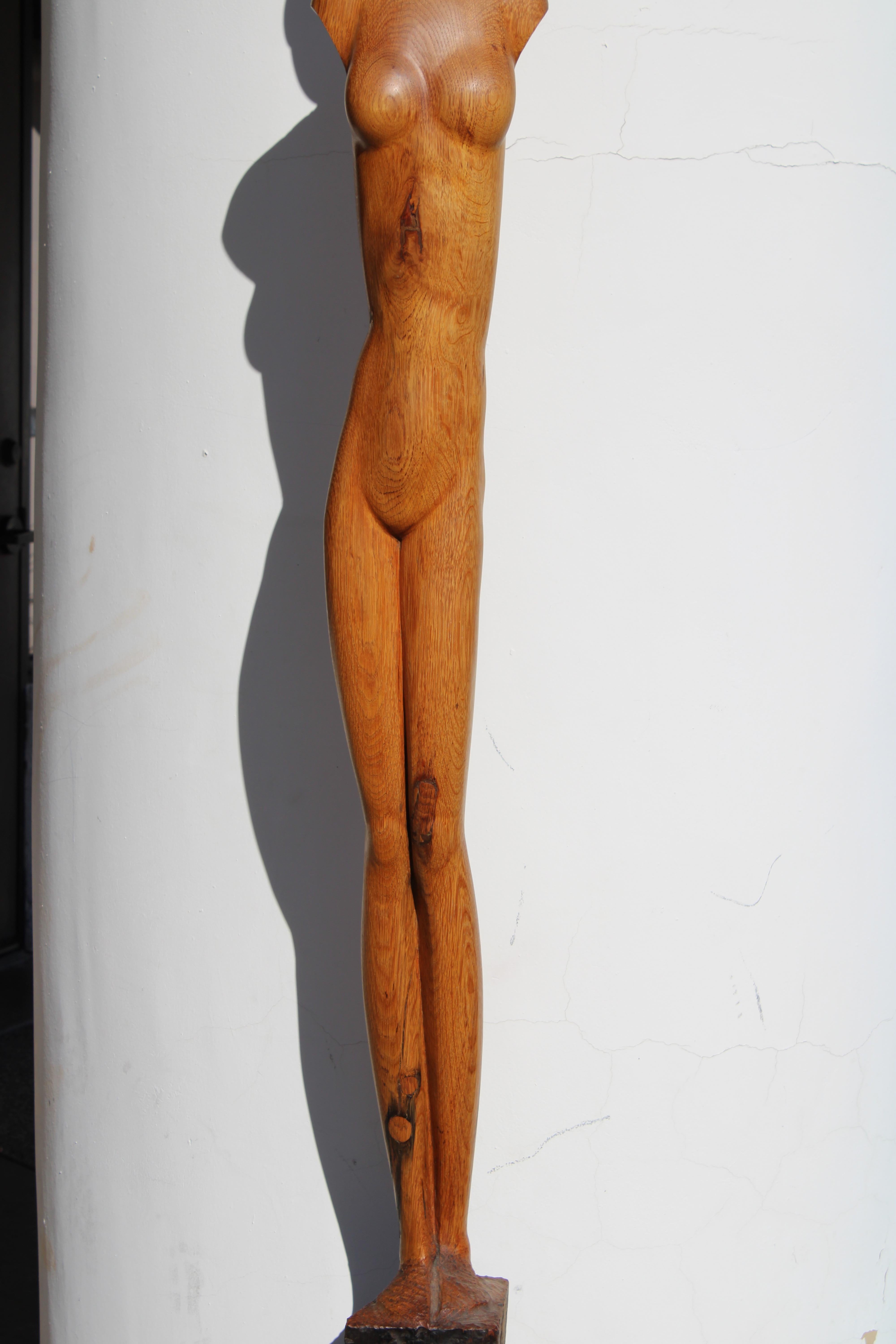 Wood Six Foot Art Deco Figurative Woman Sculpture