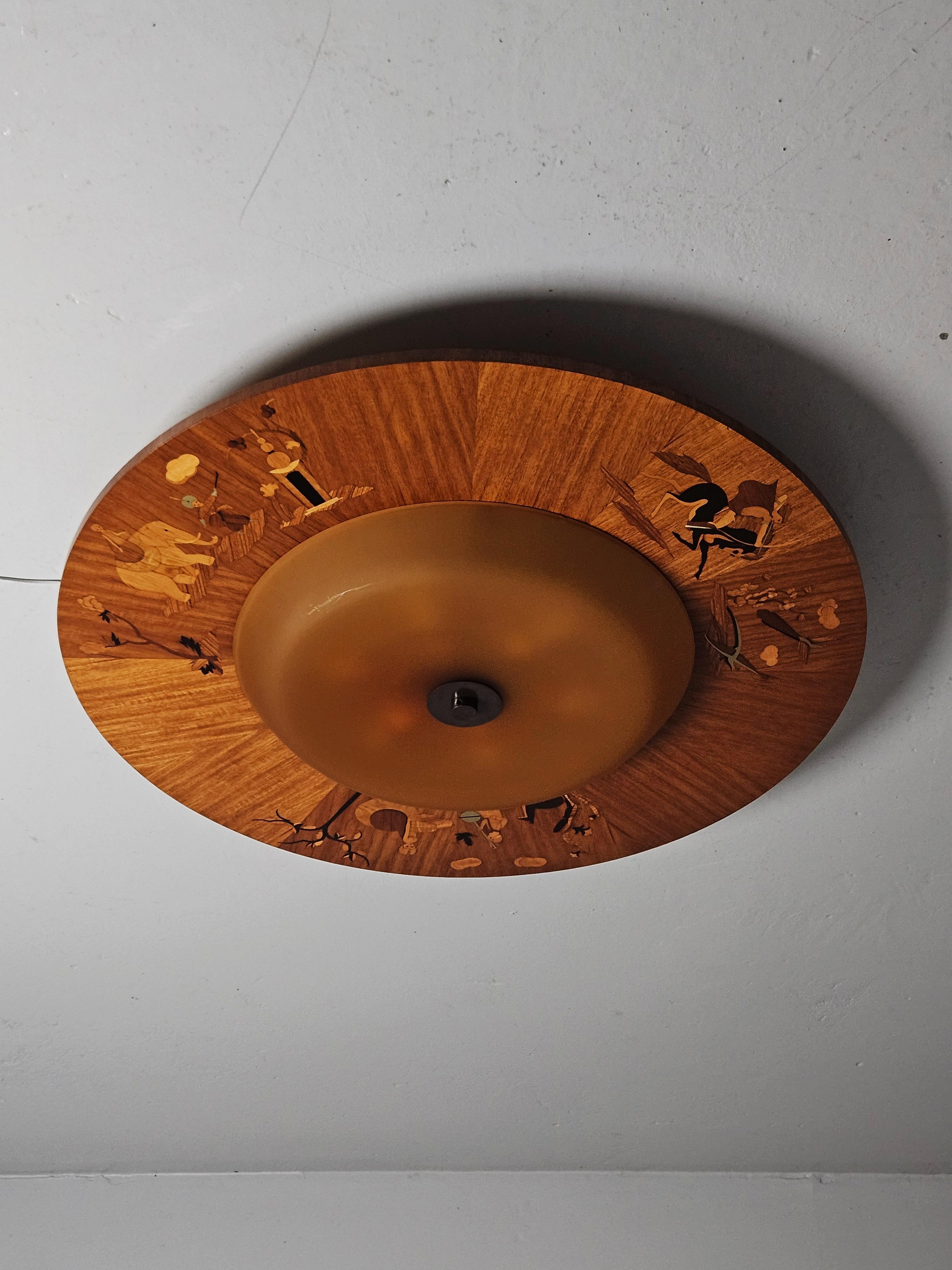 Scandinavian Modern Monumental Art Deco flush mount ceiling lamp by Birger Ekman, Sweden, 1930s