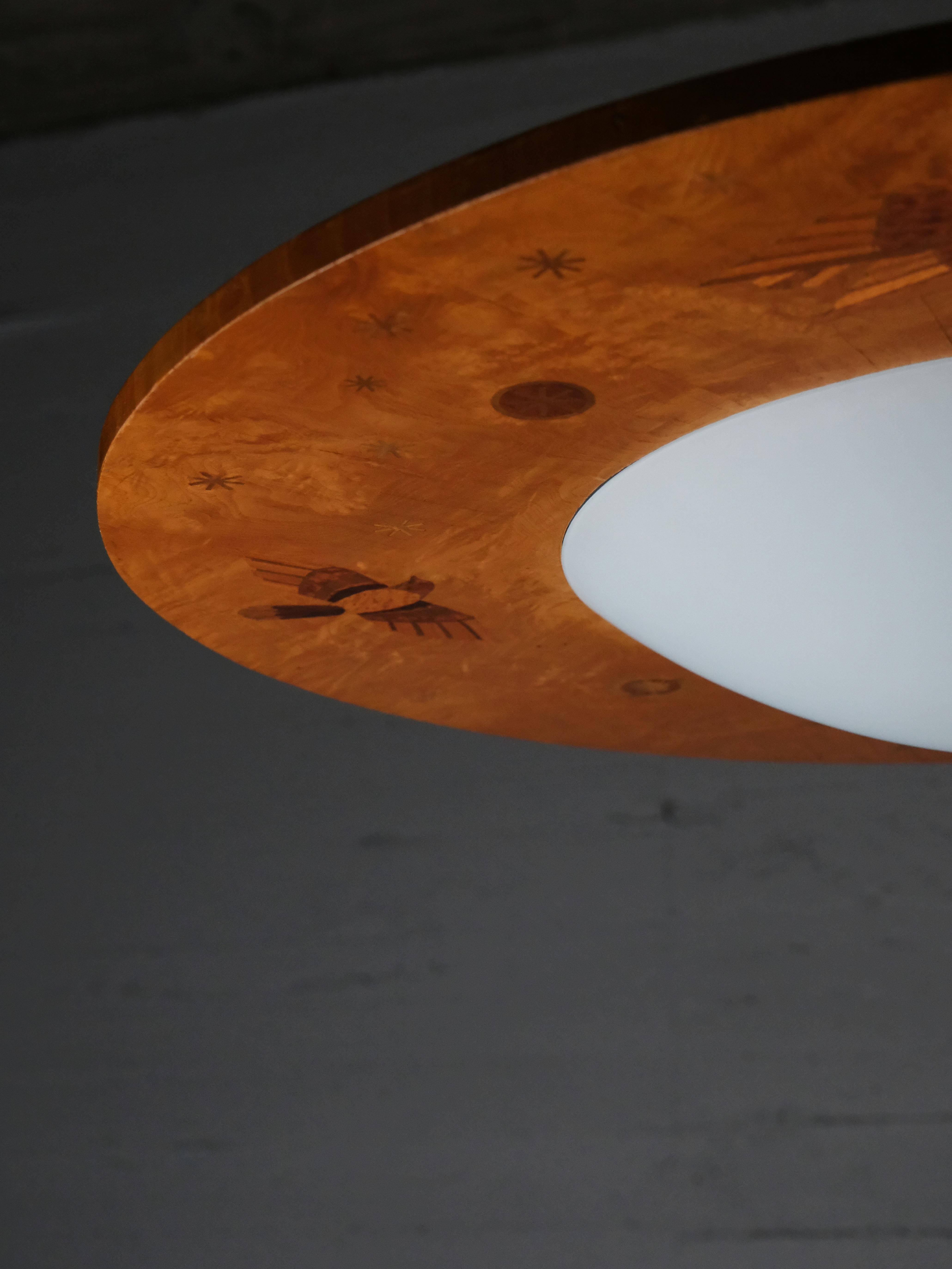 Swedish Monumental Art Deco flush mount ceiling lamp by Birger Ekman, Sweden, 1930s For Sale