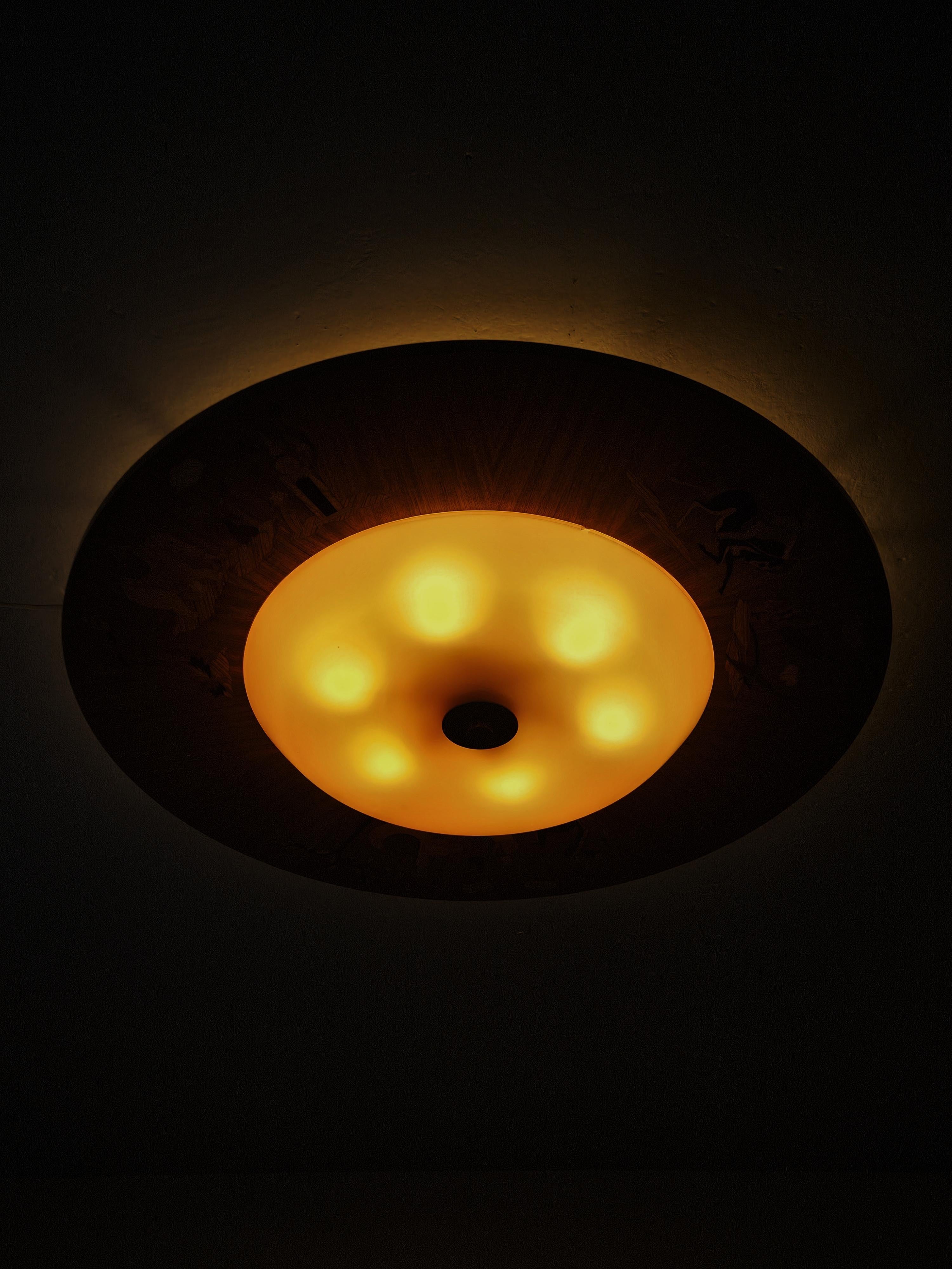 Mahogany Monumental Art Deco flush mount ceiling lamp by Birger Ekman, Sweden, 1930s