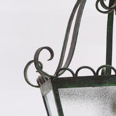 Monumental Art Deco Green Wrought Iron Lantern, Italy 1930s