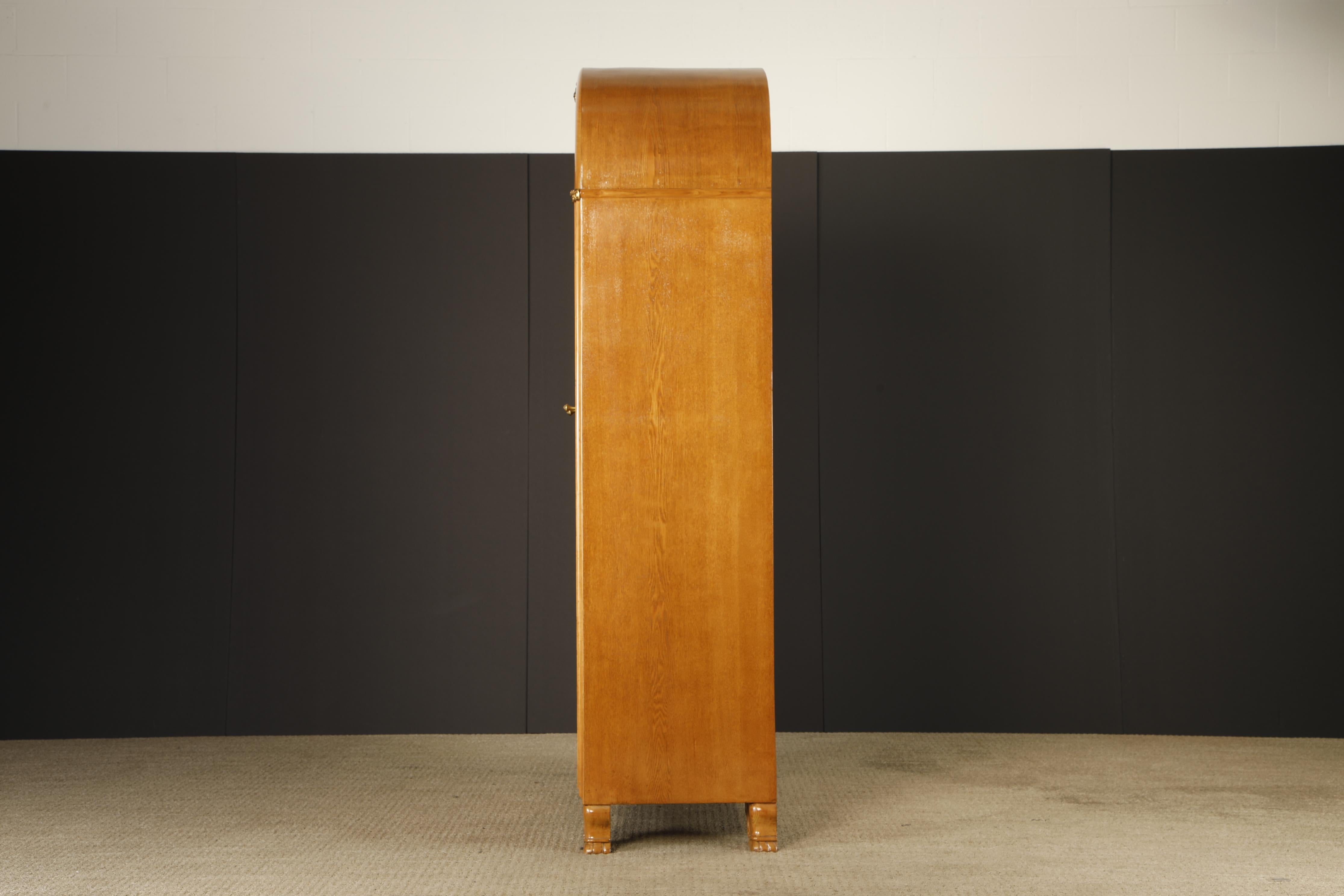 Monumental Art Deco Hollywood Regency Armoire in Blonde Quilted Wood, c 1930s For Sale 10